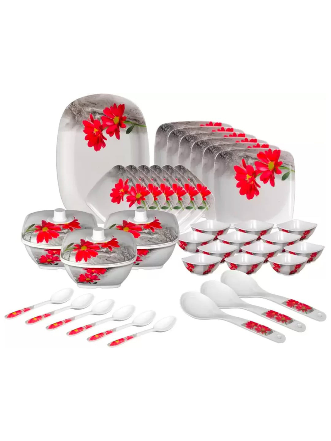 HAMLAY Marigold Red Floral Melamine Microwave Safe 40 Piece Dinner Set