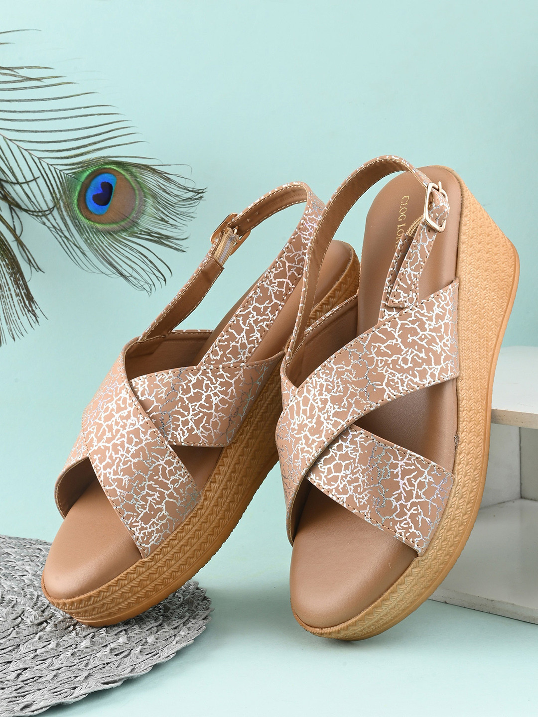 CLOG LONDON Cross Strap Printed Wedges With Backstrap