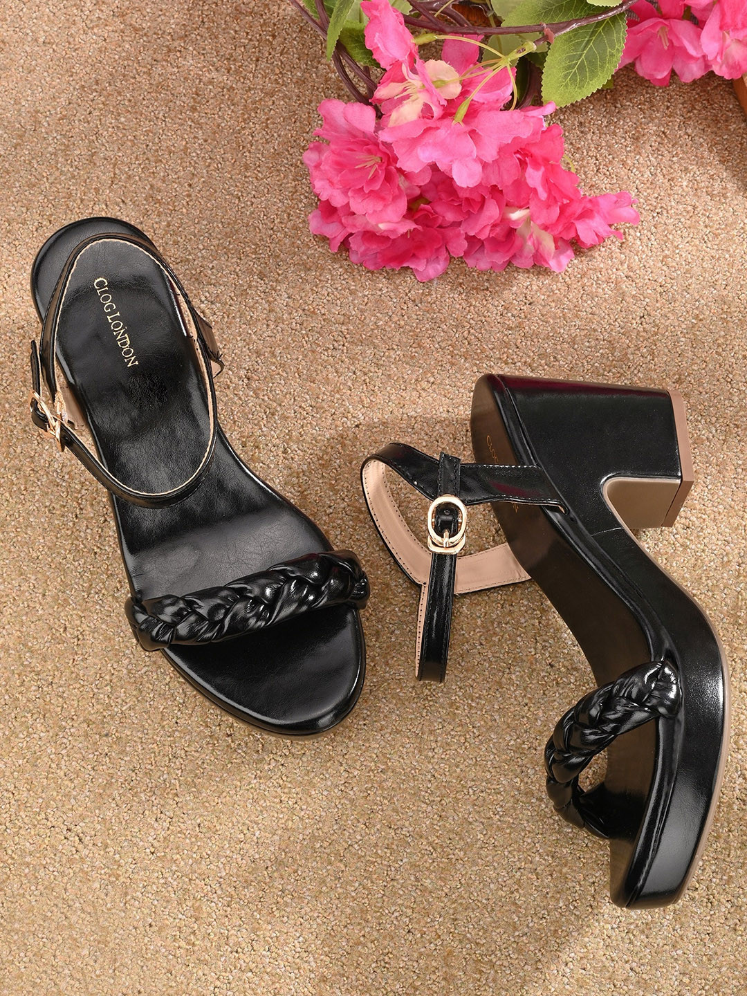 CLOG LONDON Braided Open Toe Platform Heels With Buckles