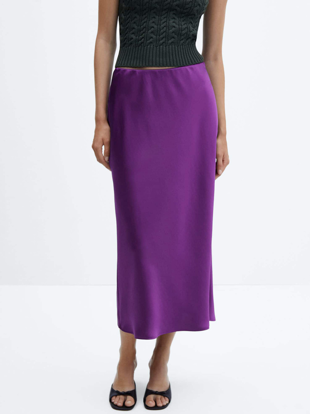 MANGO Satin-Finish A-Line Midi Skirt