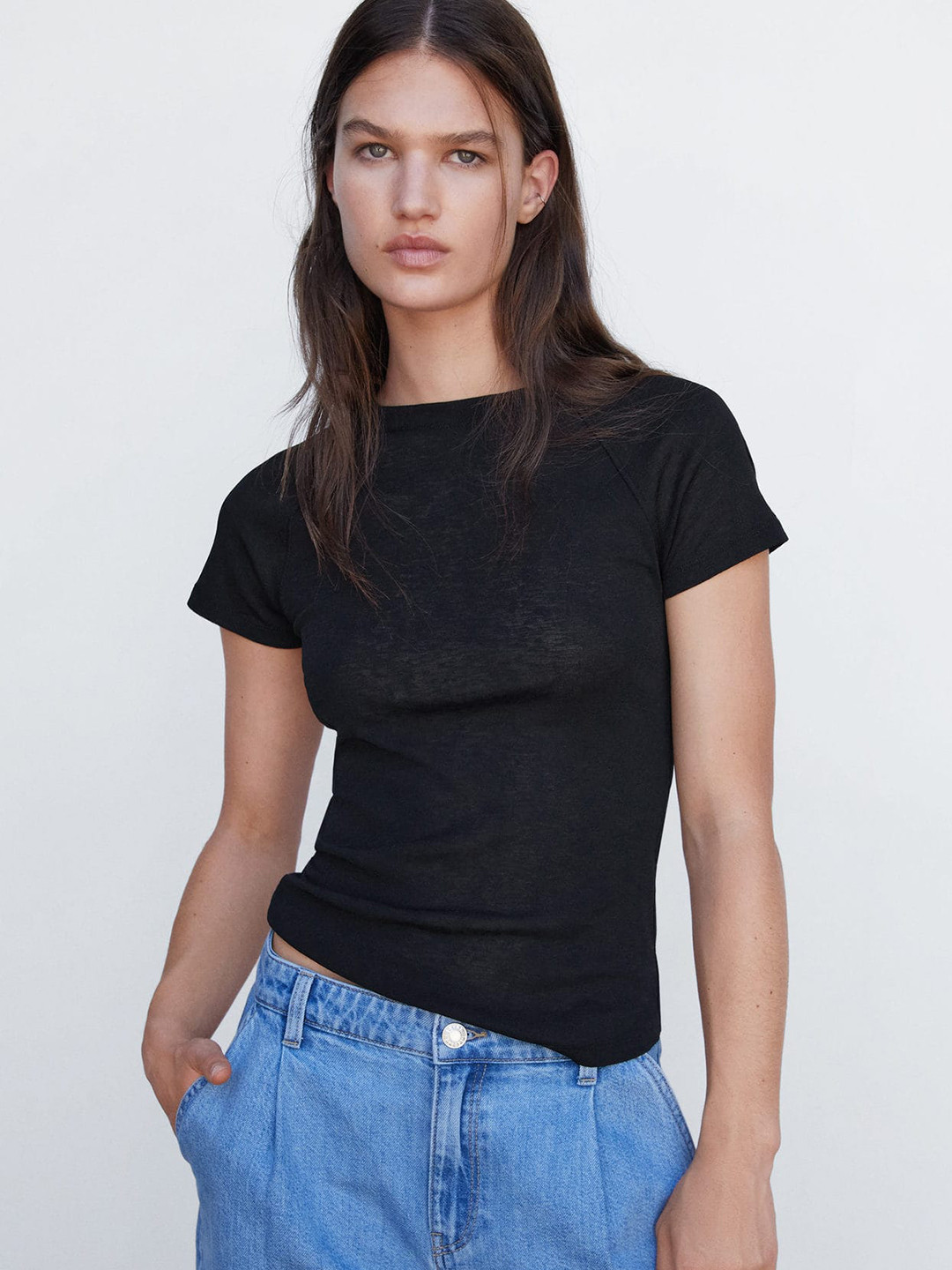 MANGO Boat Neck Raglan Sleeves T-shirt