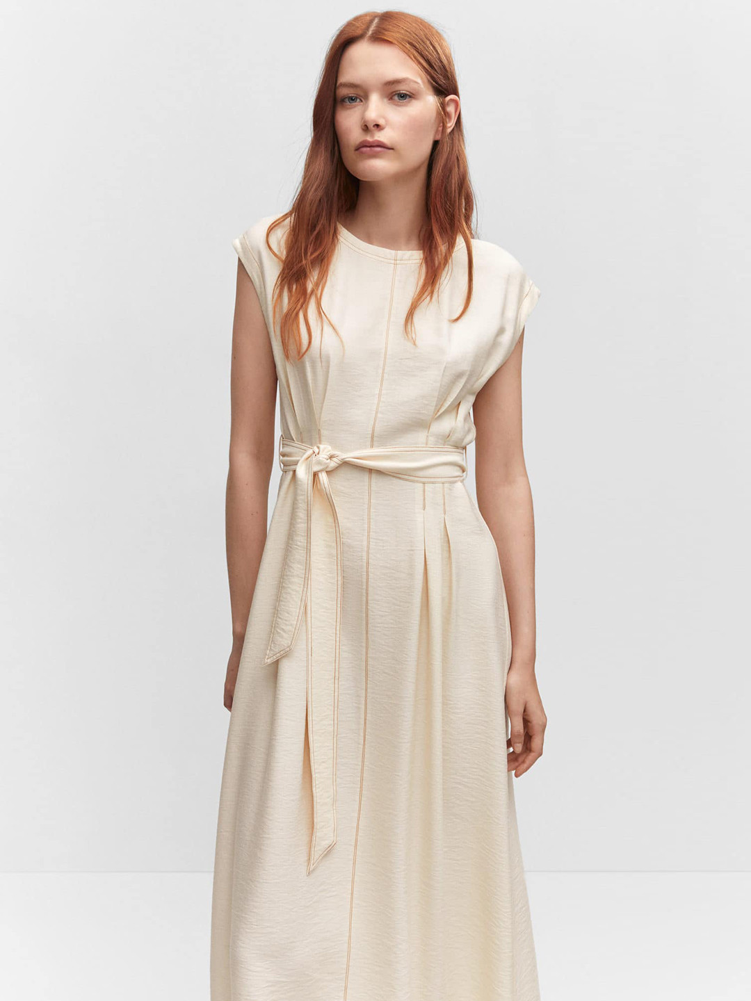 MANGO A-Line Midi Dress with Belt