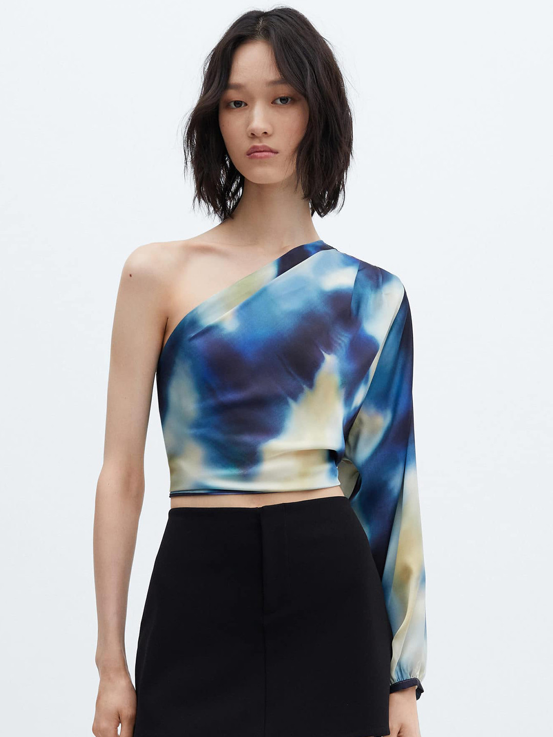 MANGO Tie and Dye Dyed One Shoulder Crop Top