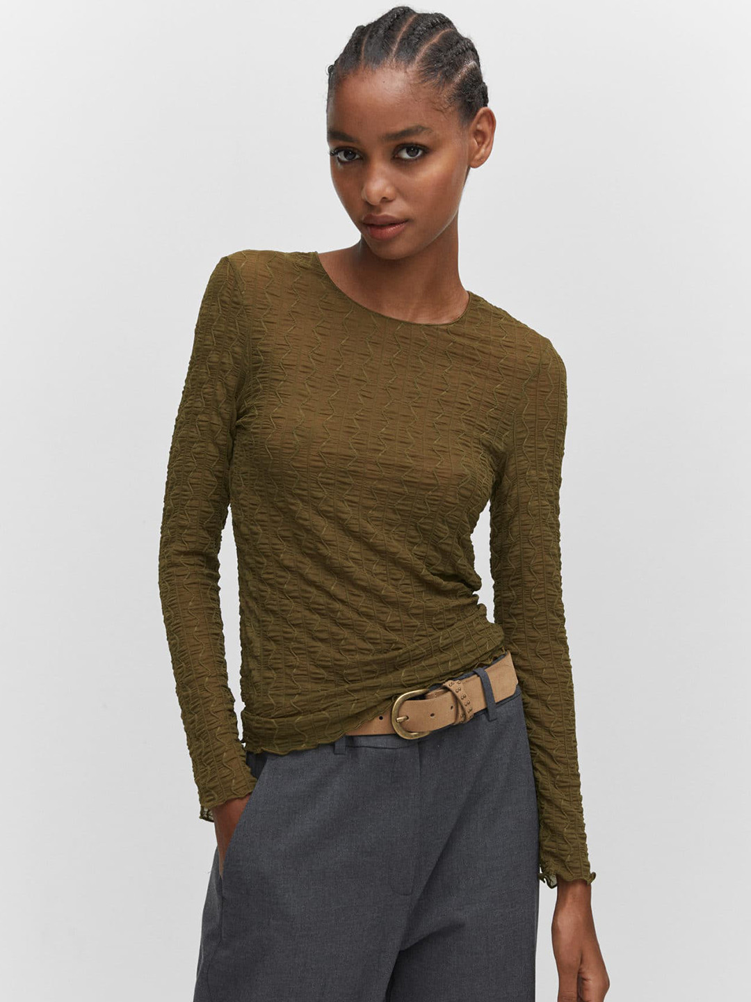 MANGO Textured Long Sleeve Top