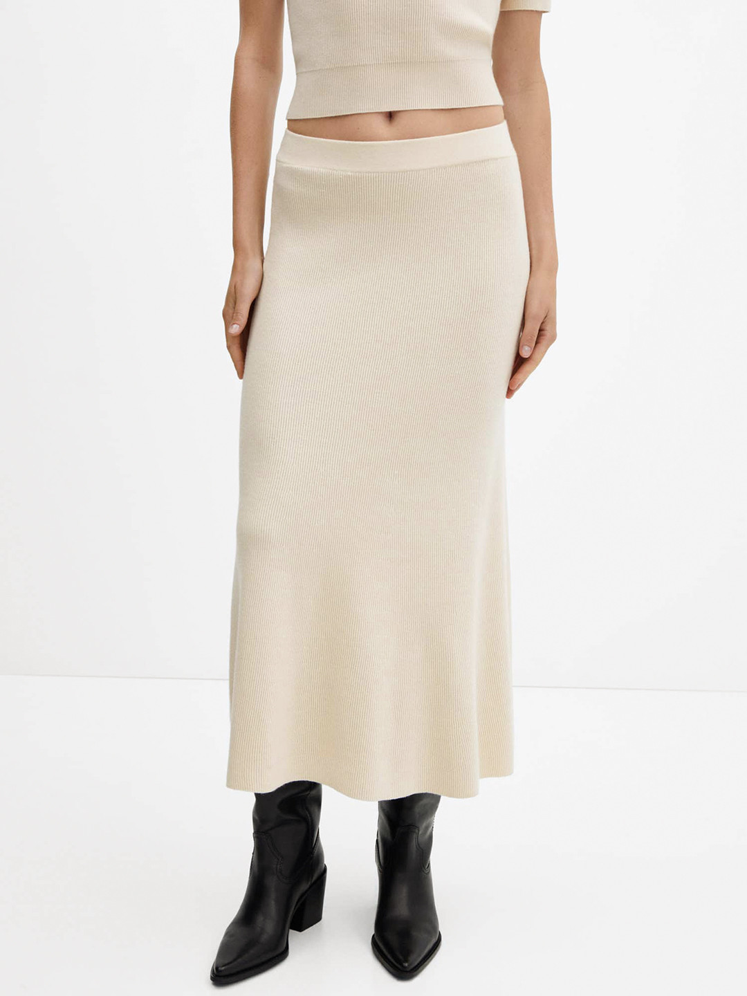 MANGO Ribbed Knit Midi Skirt
