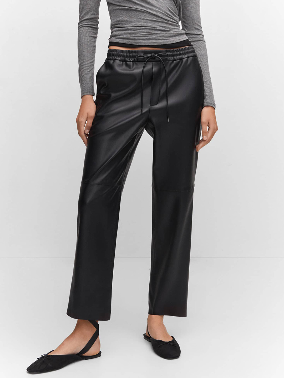 MANGO Women Faux Leather Trousers
