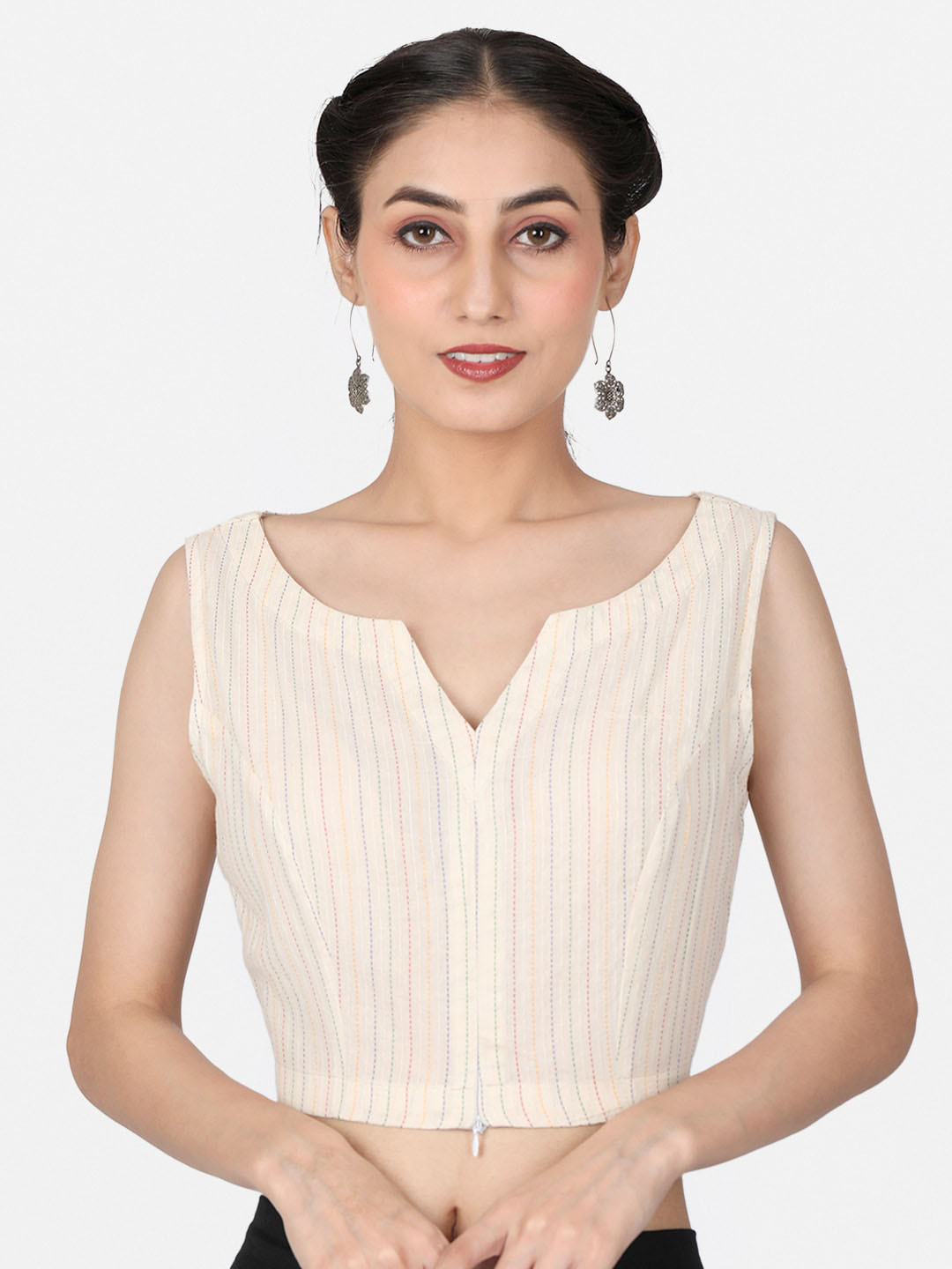 Llajja Woven Design V-Neck Non Padded Pure Cotton Saree Blouse