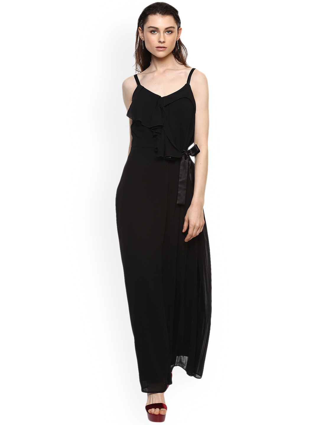 Buy Kazo Women Black Solid Maxi Dress 