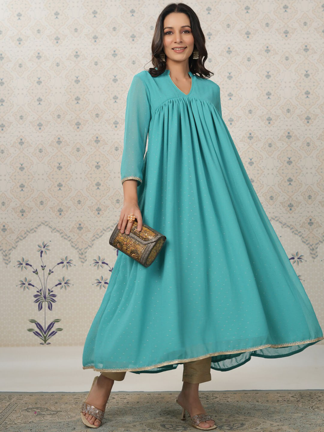 Ode by House of Pataudi Mandarin Collar A-Line Kurta