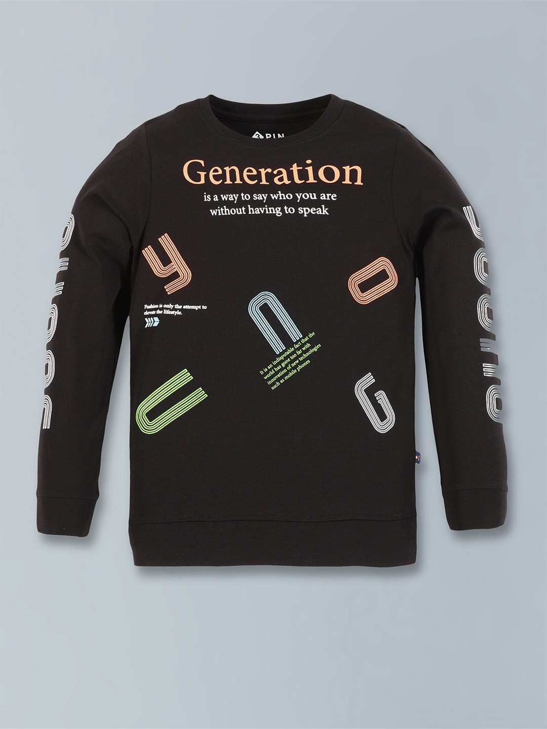 3PIN Boys Typography Printed Round Neck Long Sleeves Cotton Pullover Sweatshirt