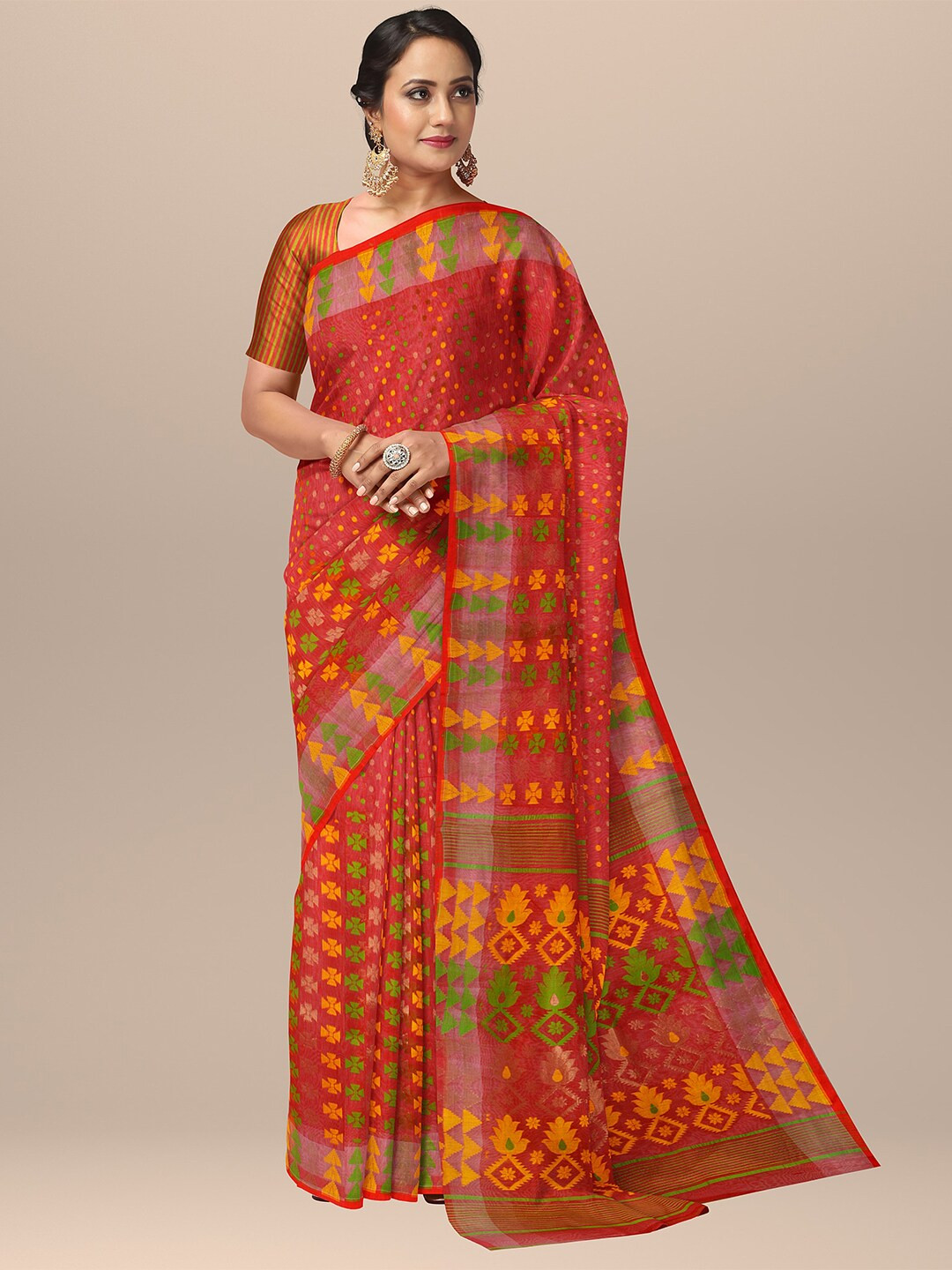 SARIKA Ethnic Motifs Woven Design Pure Cotton Jamdani Saree