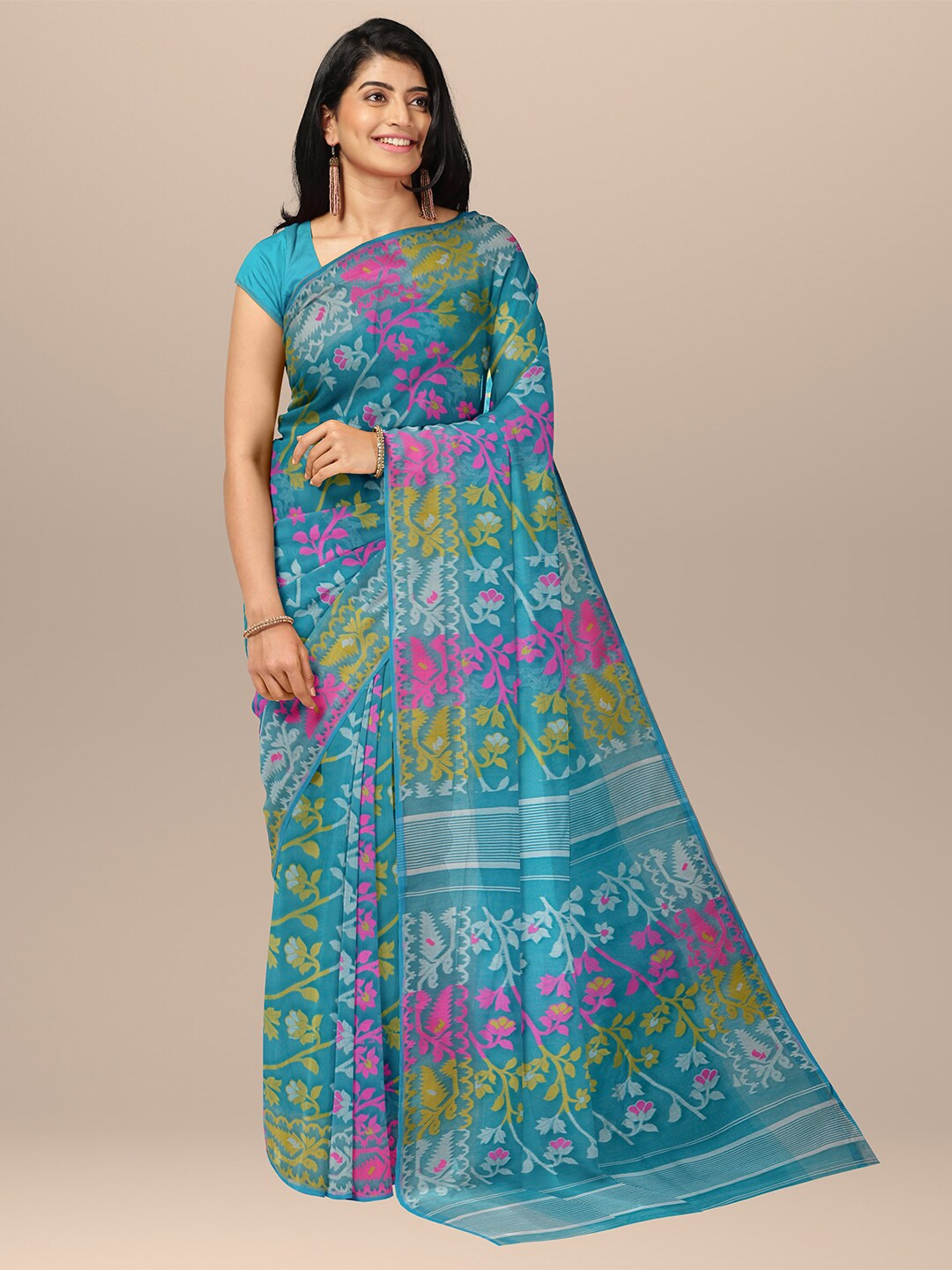 SARIKA Floral Printed Pure Cotton Jamdani Saree