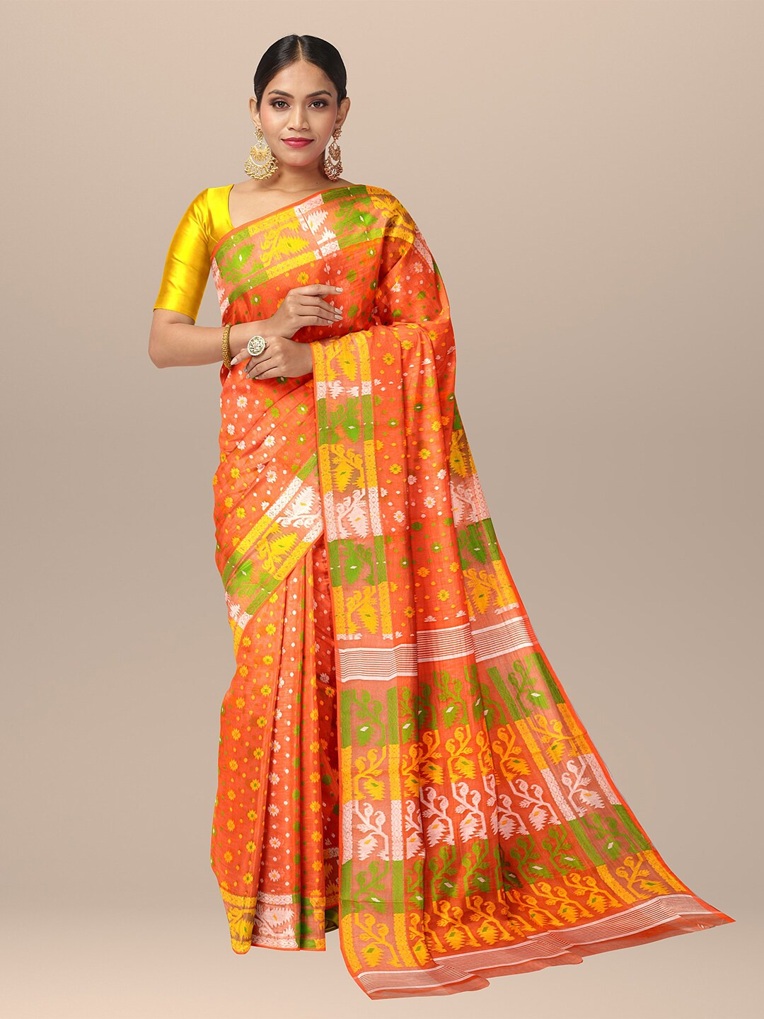SARIKA Ethnic Motifs Printed Pure Cotton Jamdani Saree