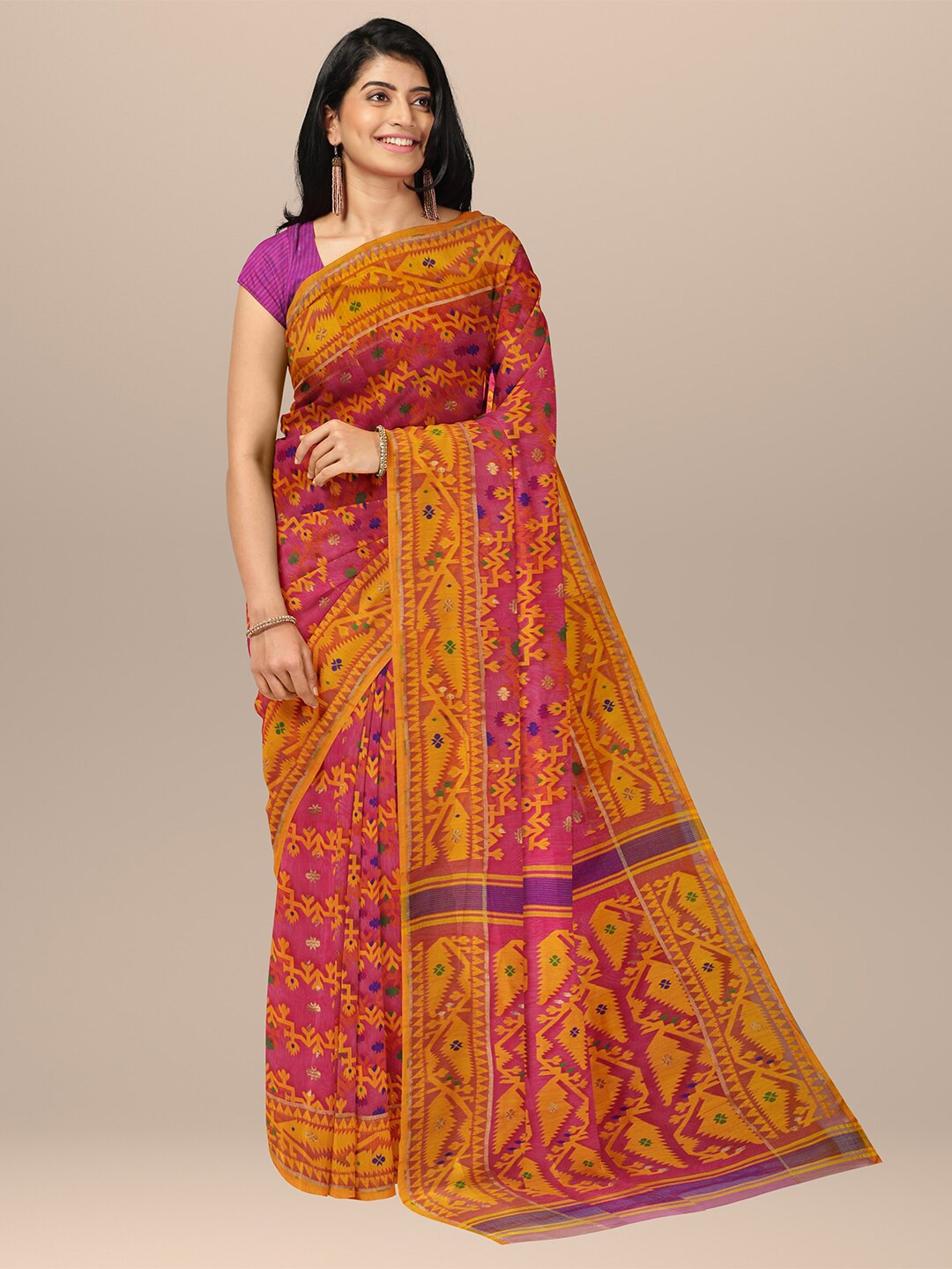 SARIKA Ethnic Motifs Printed Pure Cotton Jamdani Saree