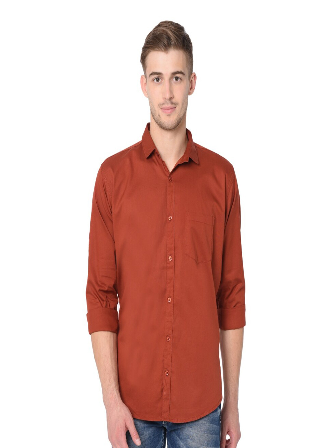 Rust Orange Regular Fit Solid Casual Shirt