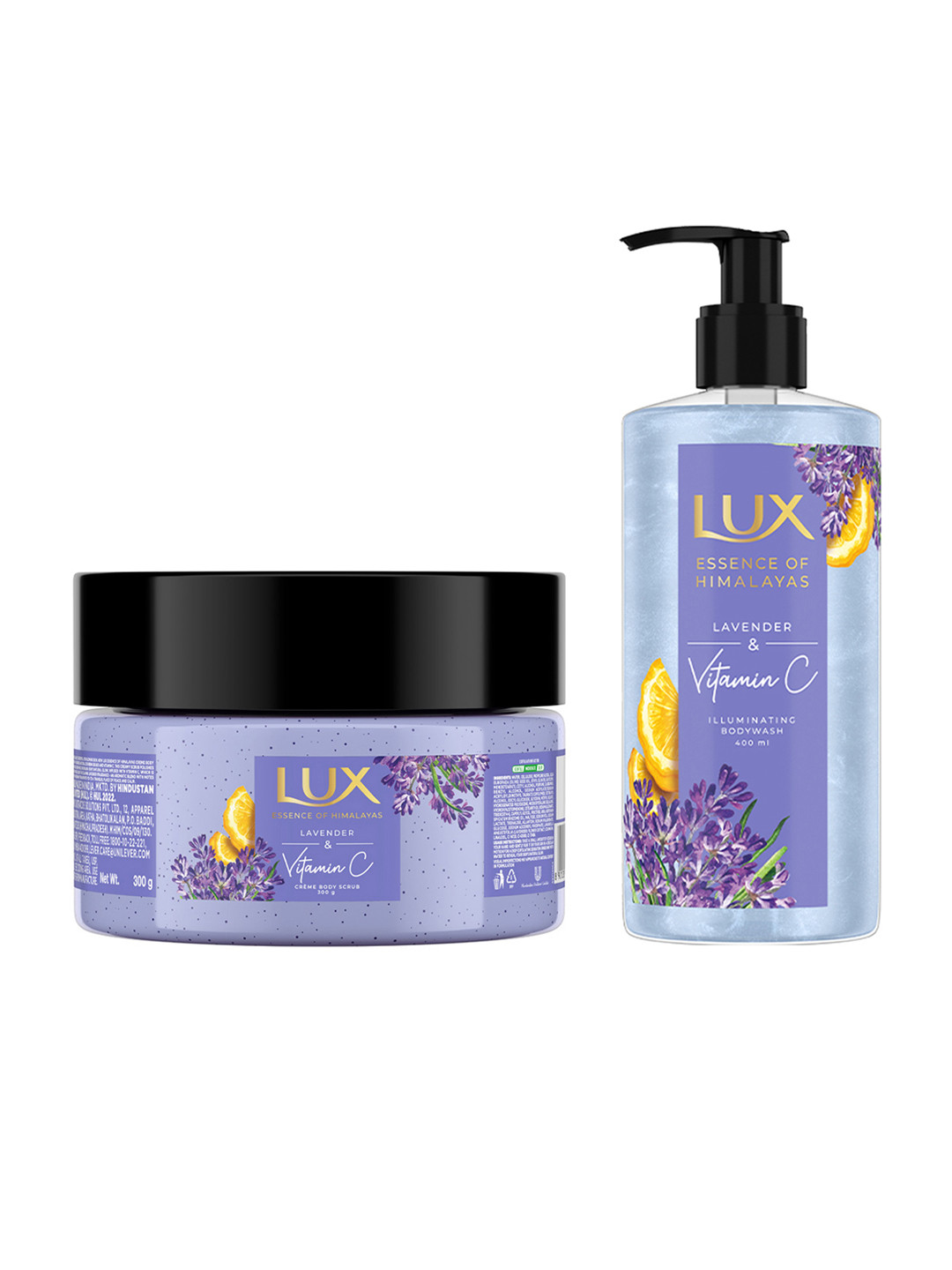 LUX Essence Of Himalayas Lavender & Vitamin C Body Scrub 300g & Body Wash 400ml