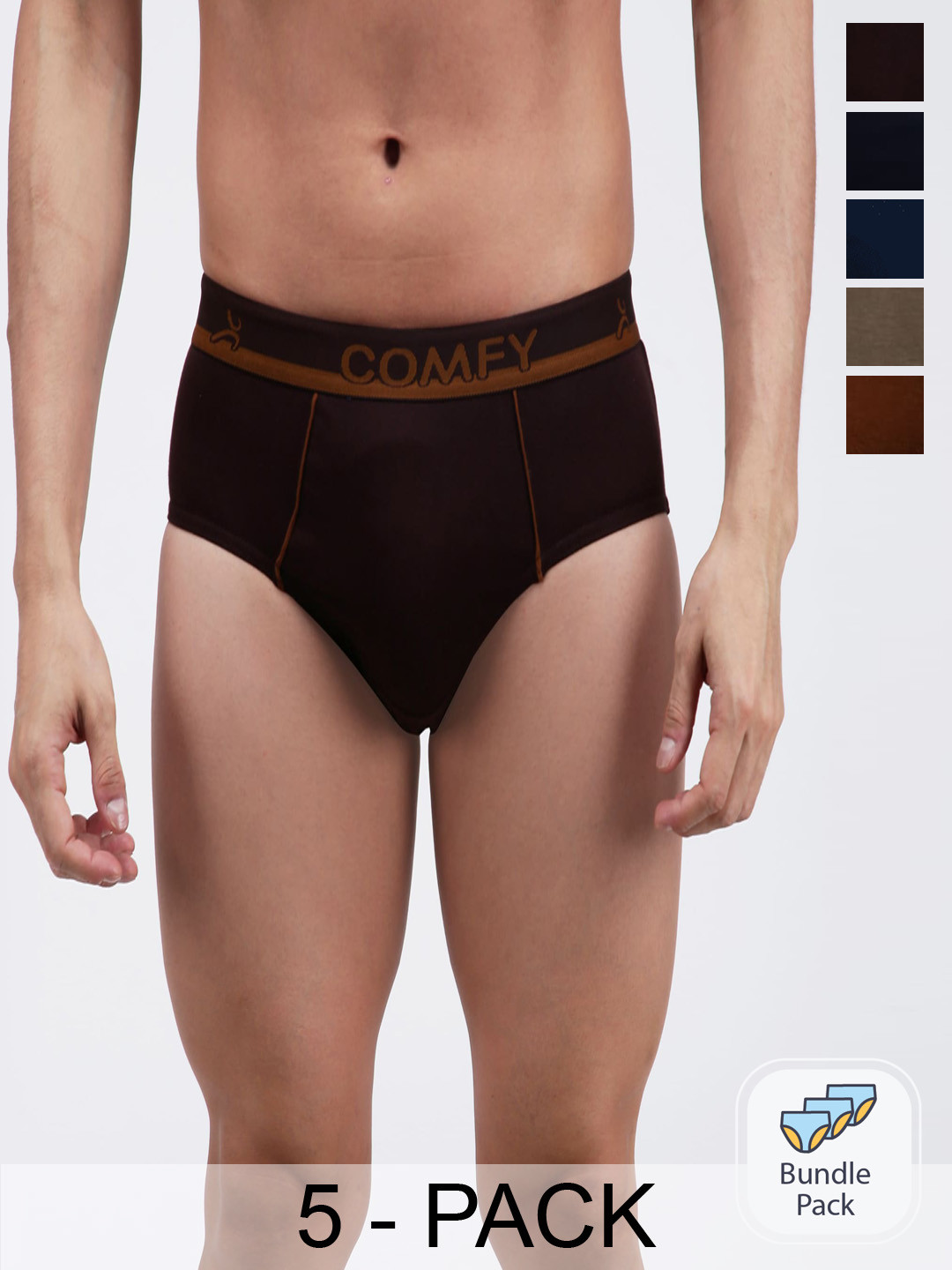 AMUL COMFY Pack Of 5 Cotton Basic Briefs AC-CBRIOE-AF-CB-NVY-LTBR-SGRY-S-5PC