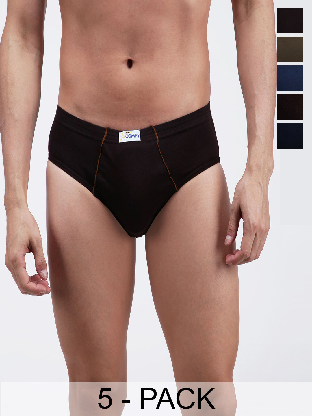 AMUL COMFY Pack Of 5 Mid-Rise Cotton Basic Briefs AC-CBRIIE-AF-CB-NVY-LTBR-SGRY-3XL-5PC