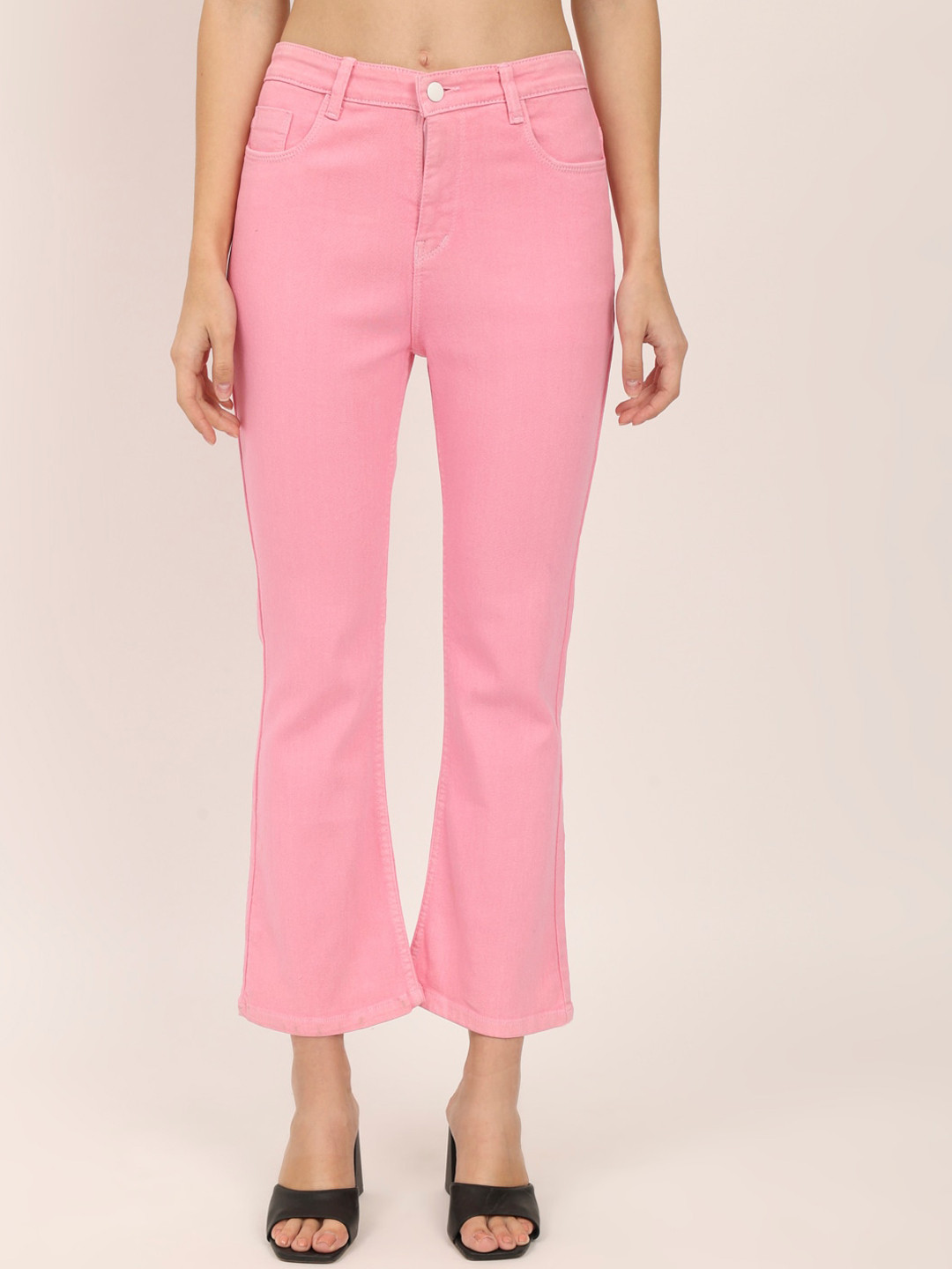 BAESD Women Pink Jean Bootcut Mid-Rise Low Distress Cotton Stretchable Jeans