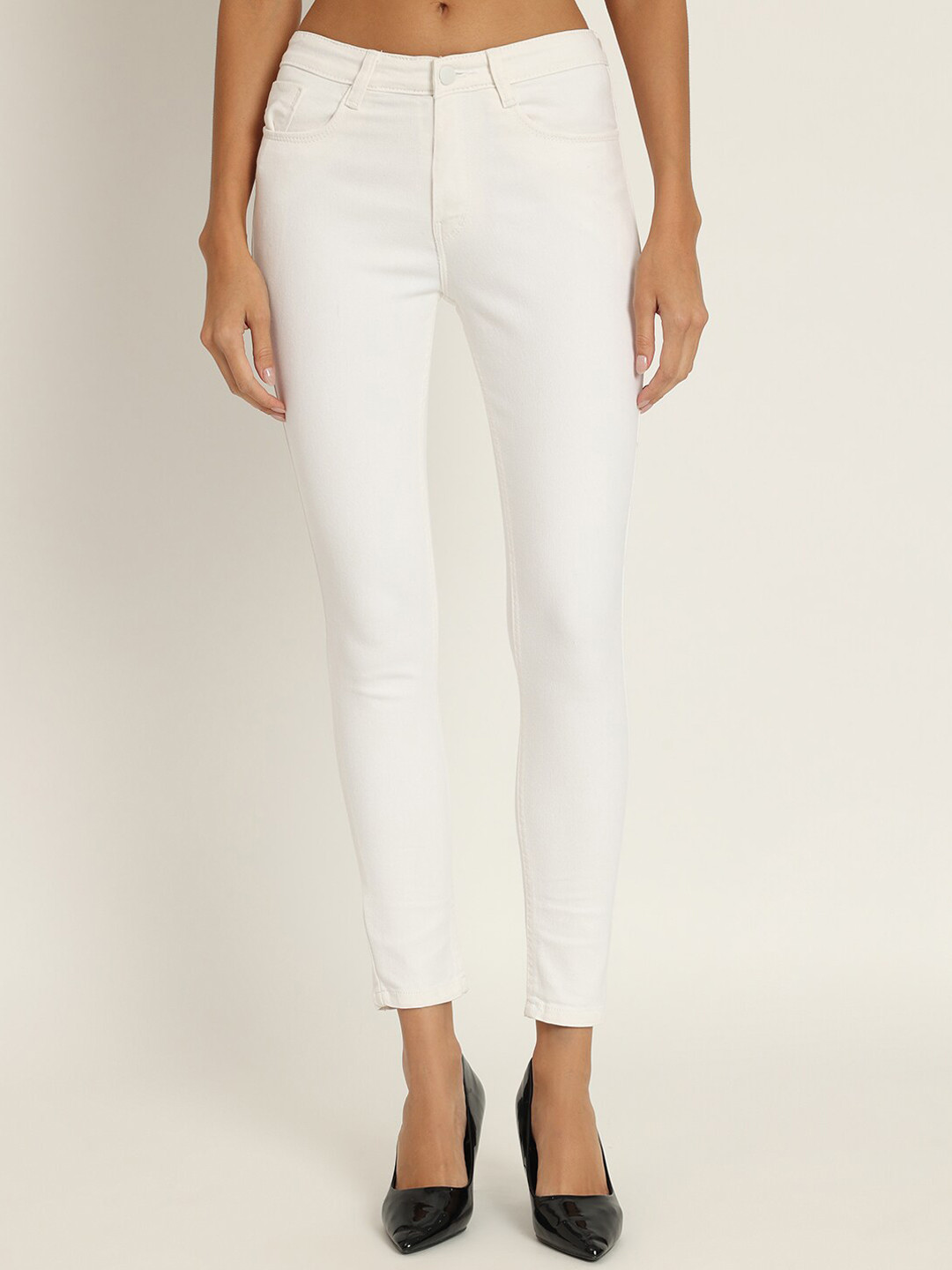 BAESD Women White Jean Skinny Fit Mid-Rise Cotton Stretchable Jeans