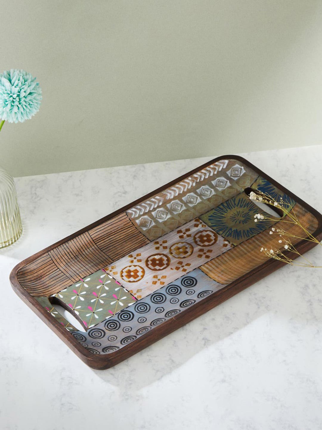 Fabindia Brown Earth Files Wood Enamelled Small Tray