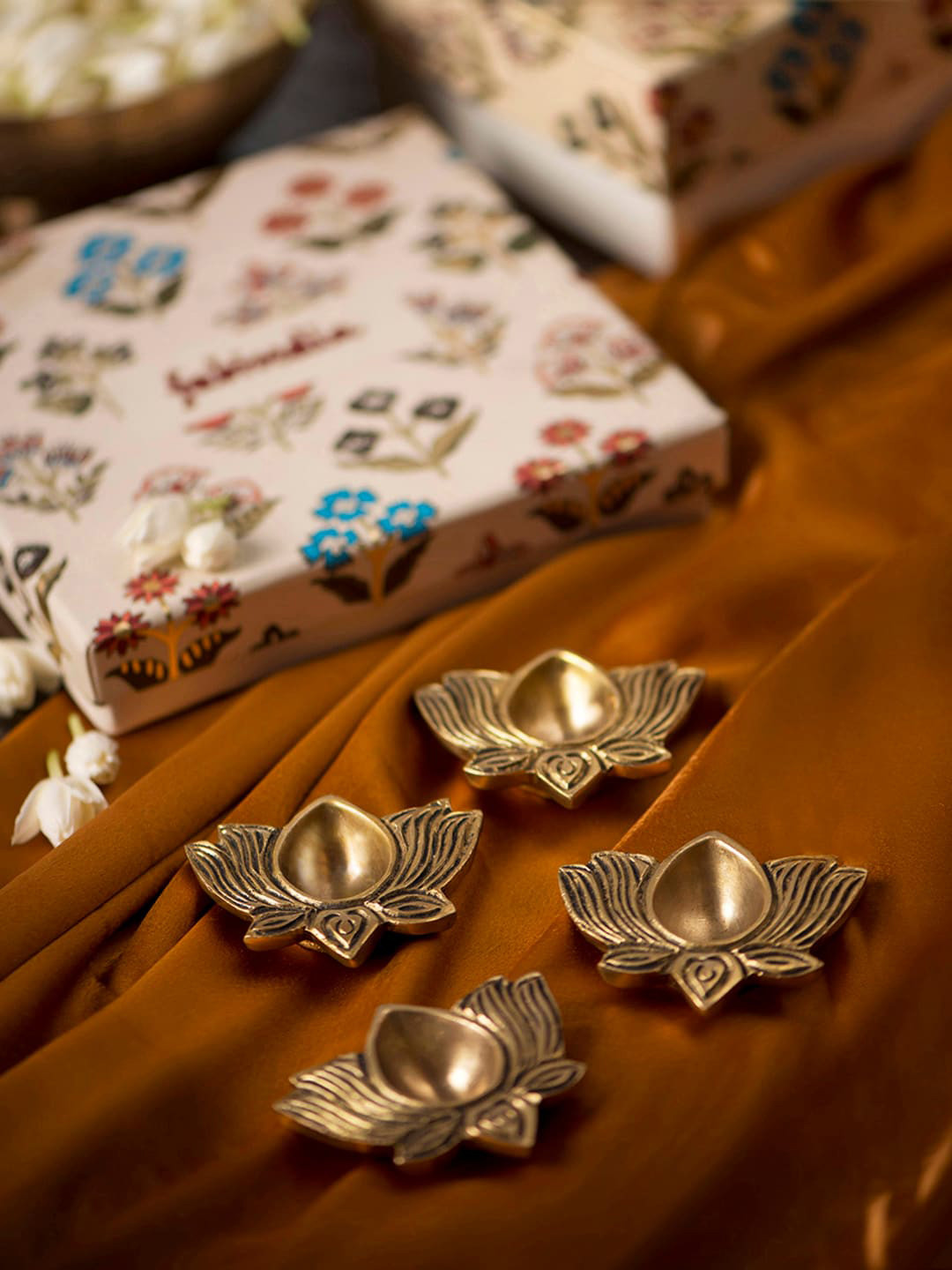 Fabindia Set Of 4 Lotus Diya Gift Set