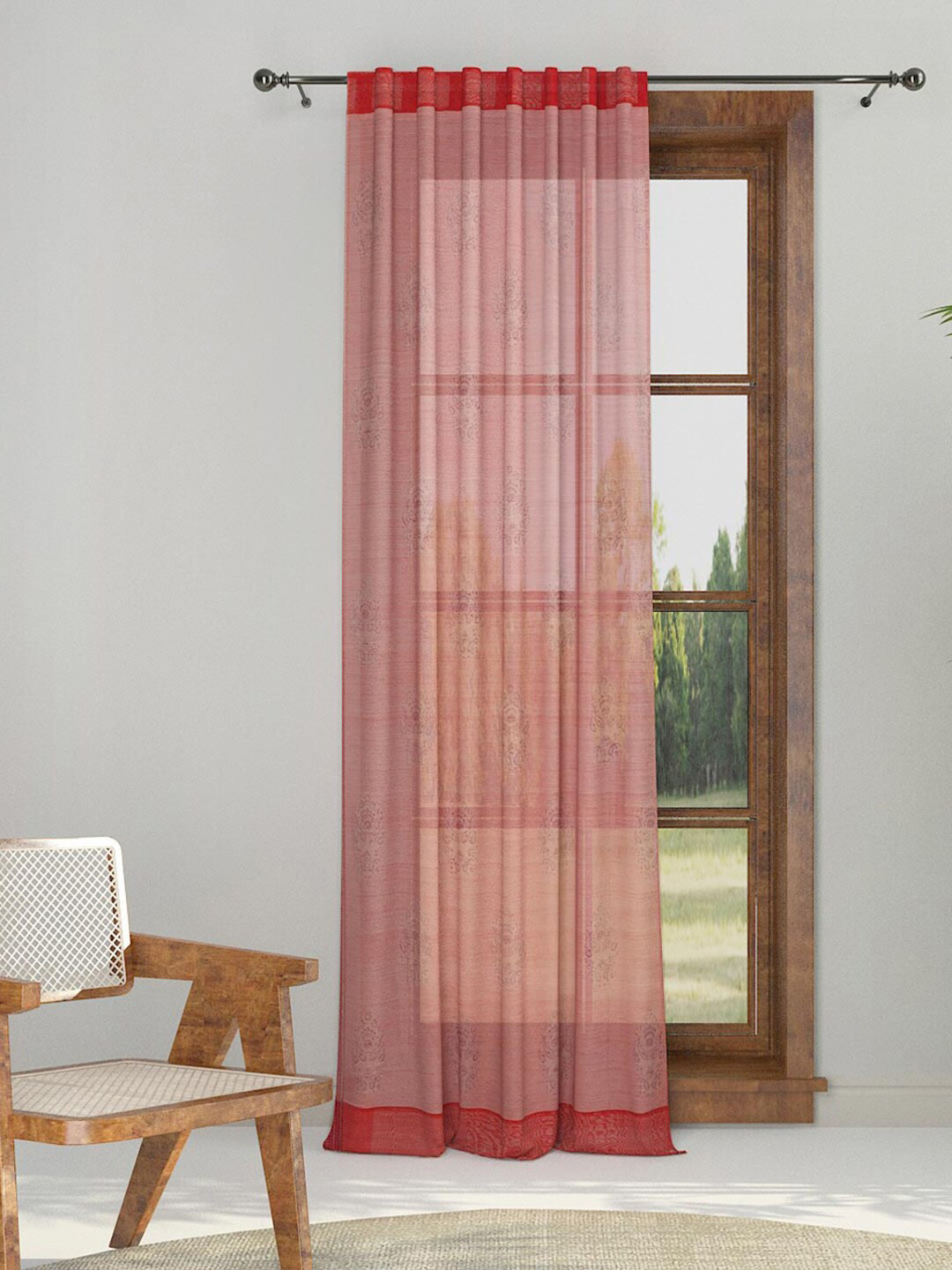 Fabindia Rust & Grey Ethnic Motifs Cotton Silk Door Curtain