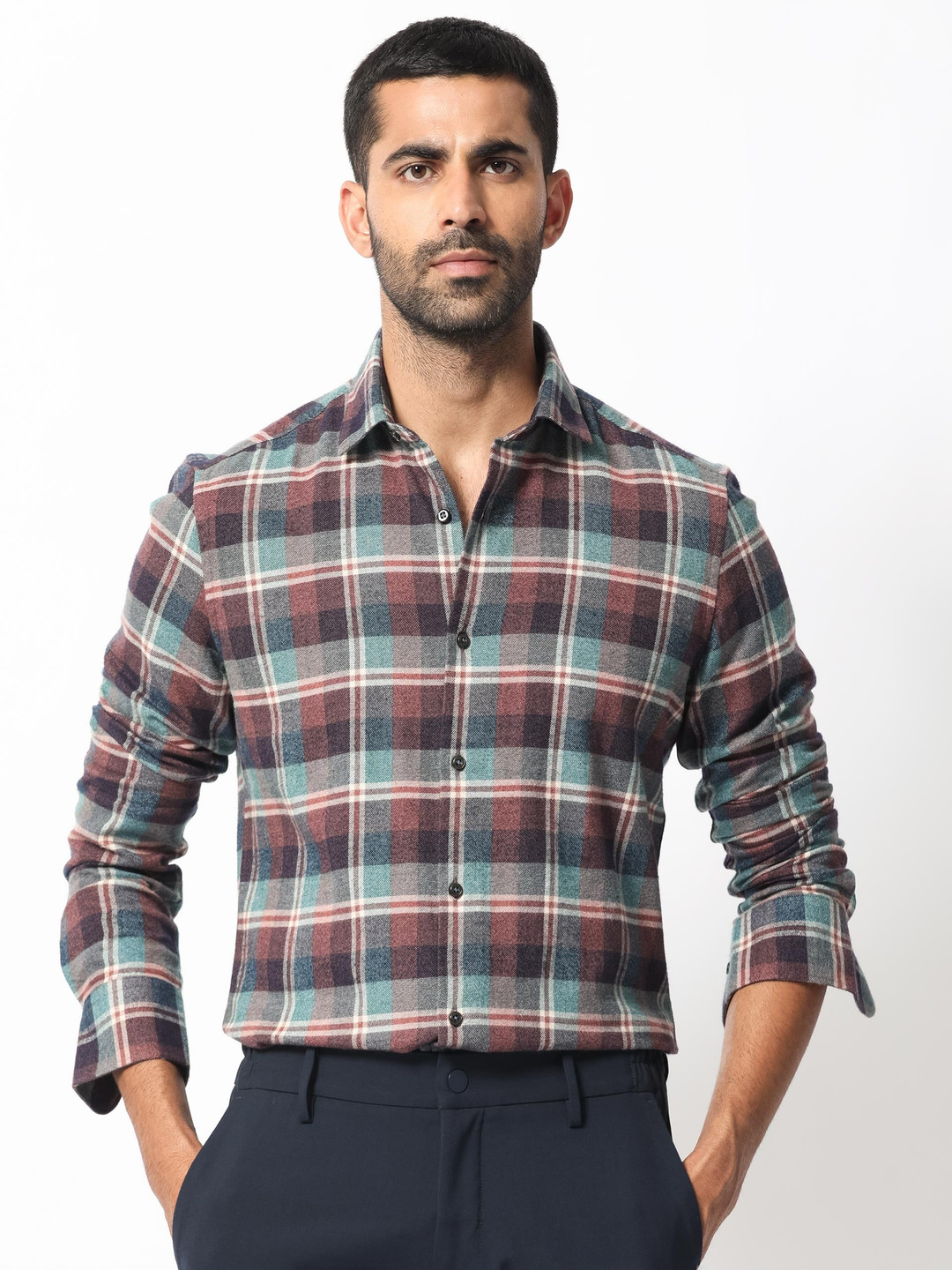 RARE RABBIT Men Rojen Slim Fit Tartan Checked Cotton Shirt