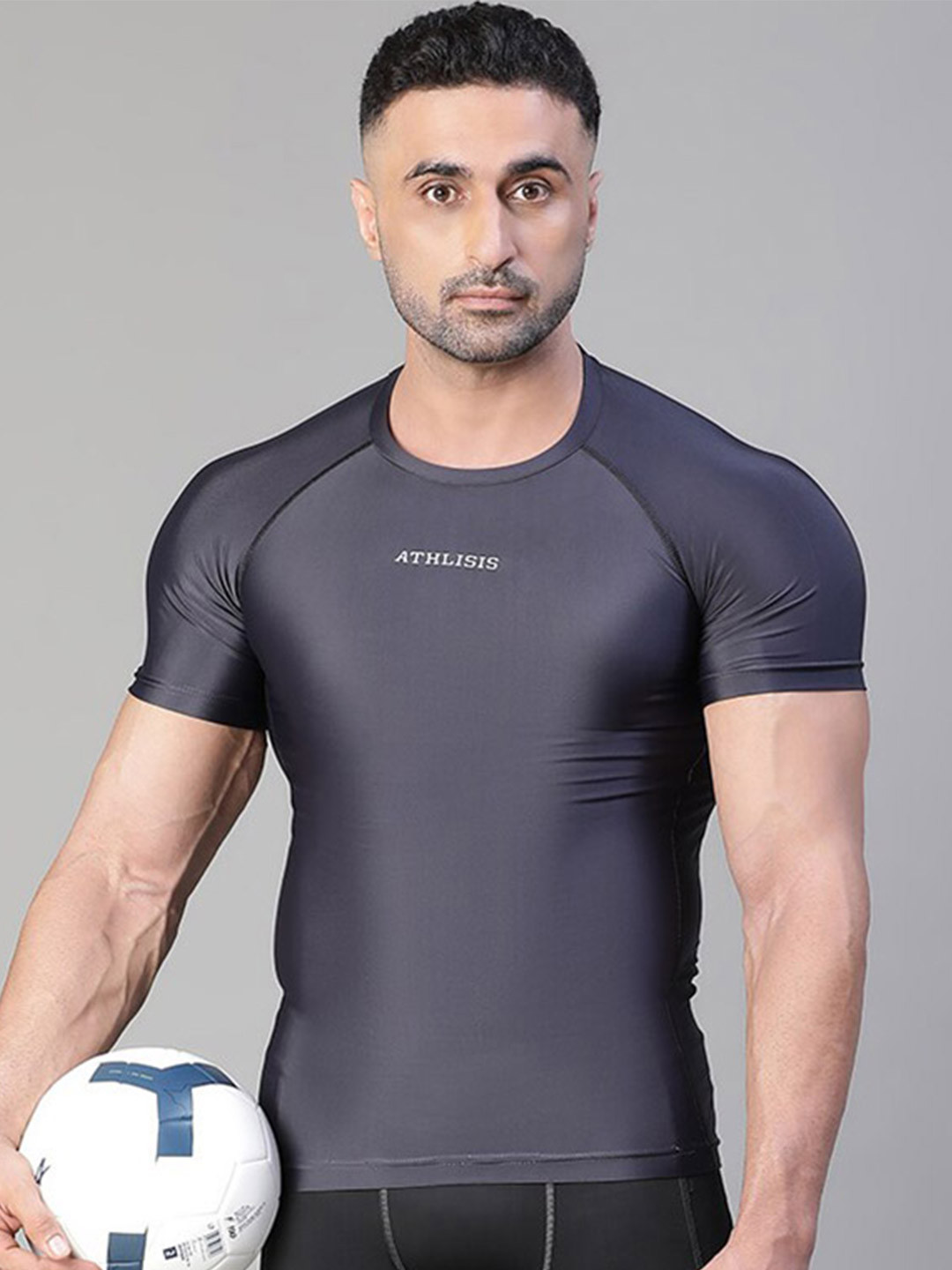 ATHLISIS Typography Printed Extended Sleeves Anti Odour Compression T-shirt