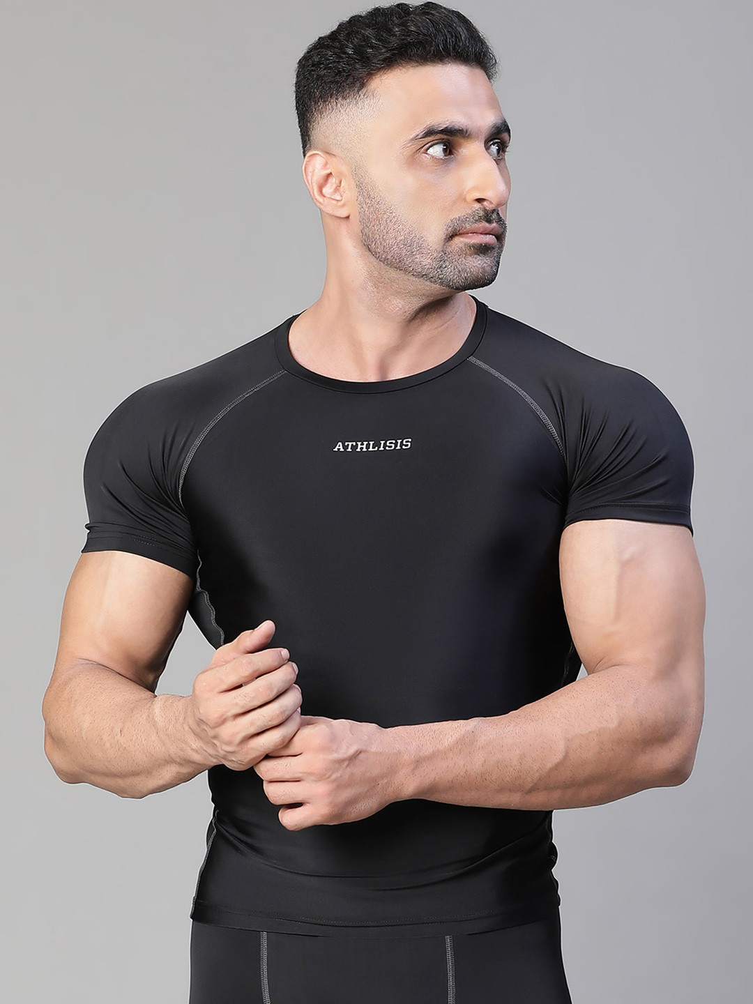 ATHLISIS Typography Printed Extended Sleeves Anti Odour Compression T-shirt