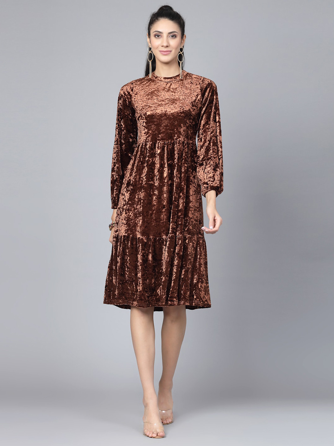 Mafadeny Embellished Round Neck Bling & Sparkly Knitted A-Line Dress