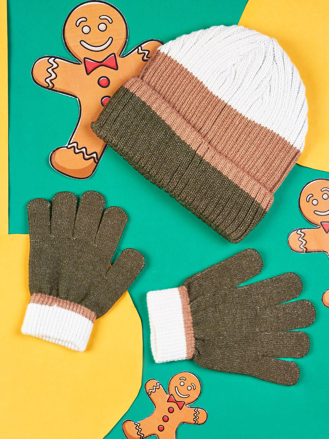 Pantaloons Junior Boys Patterned Acrylic Cap With Gloves Palm And Band