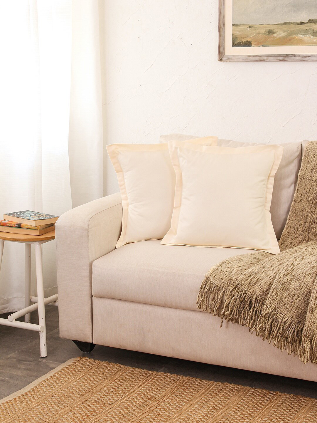 House This Sesame Off White 2-Pieces Cotton Square Cushion Covers