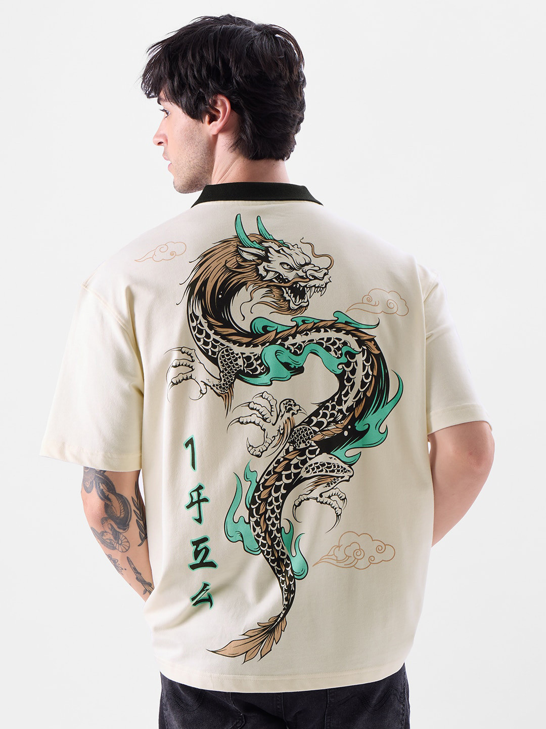 The Souled Store Furious Dragon Graphic Printed Oversized Pure Cotton T-Shirt