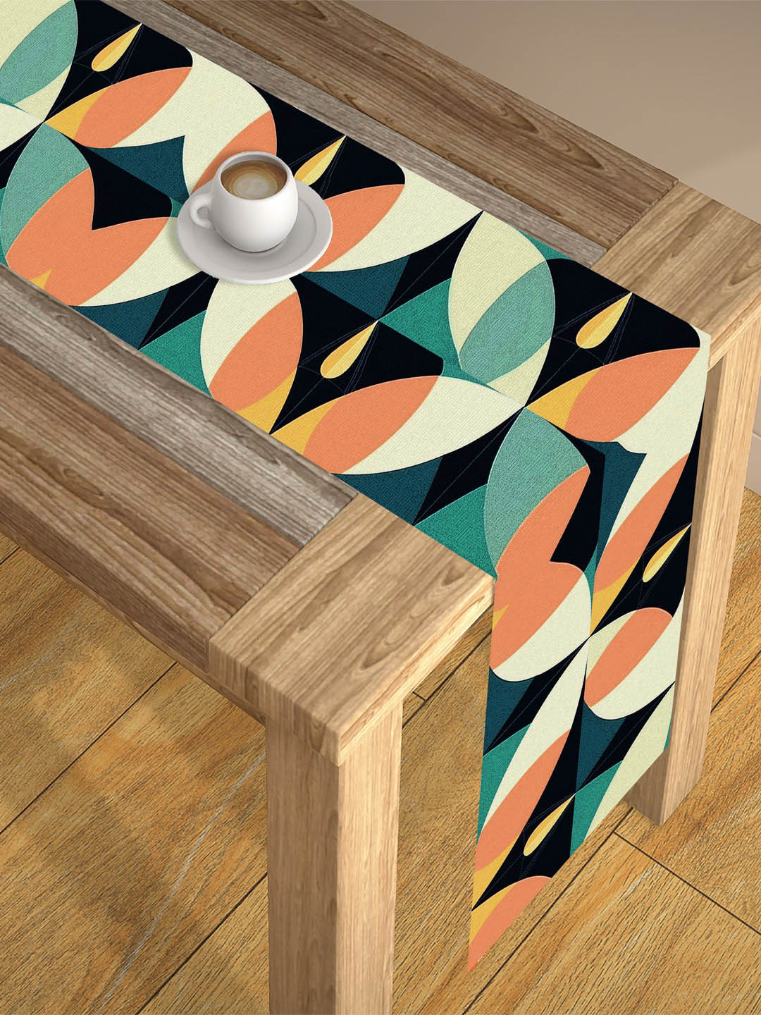 AEROHAVEN Blue & Orange-Colored Digital Printed 4-Seater Table Runner