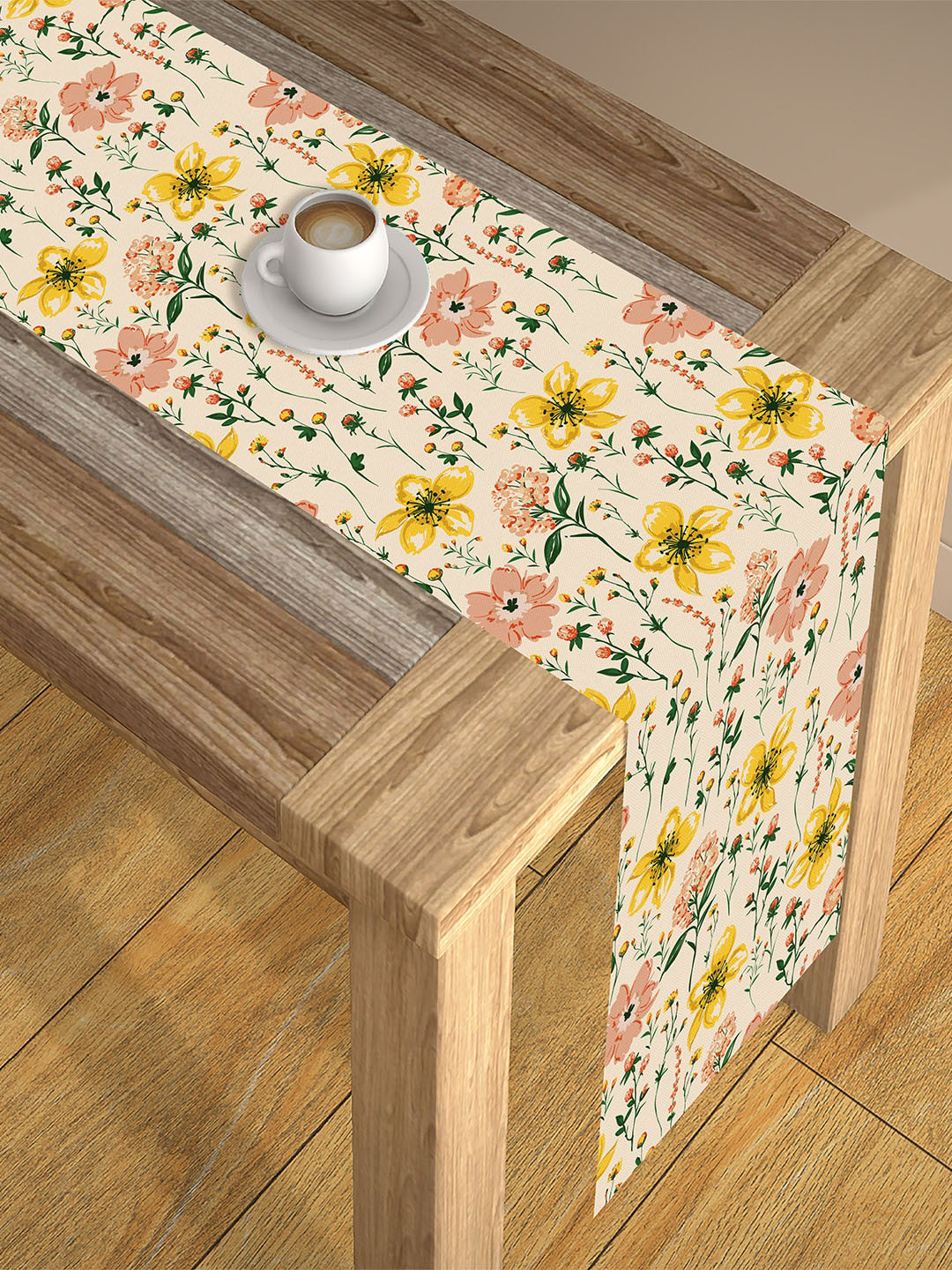 AEROHAVEN Cream-Colored & Yellow Digital Printed 4-Seater Table Runner
