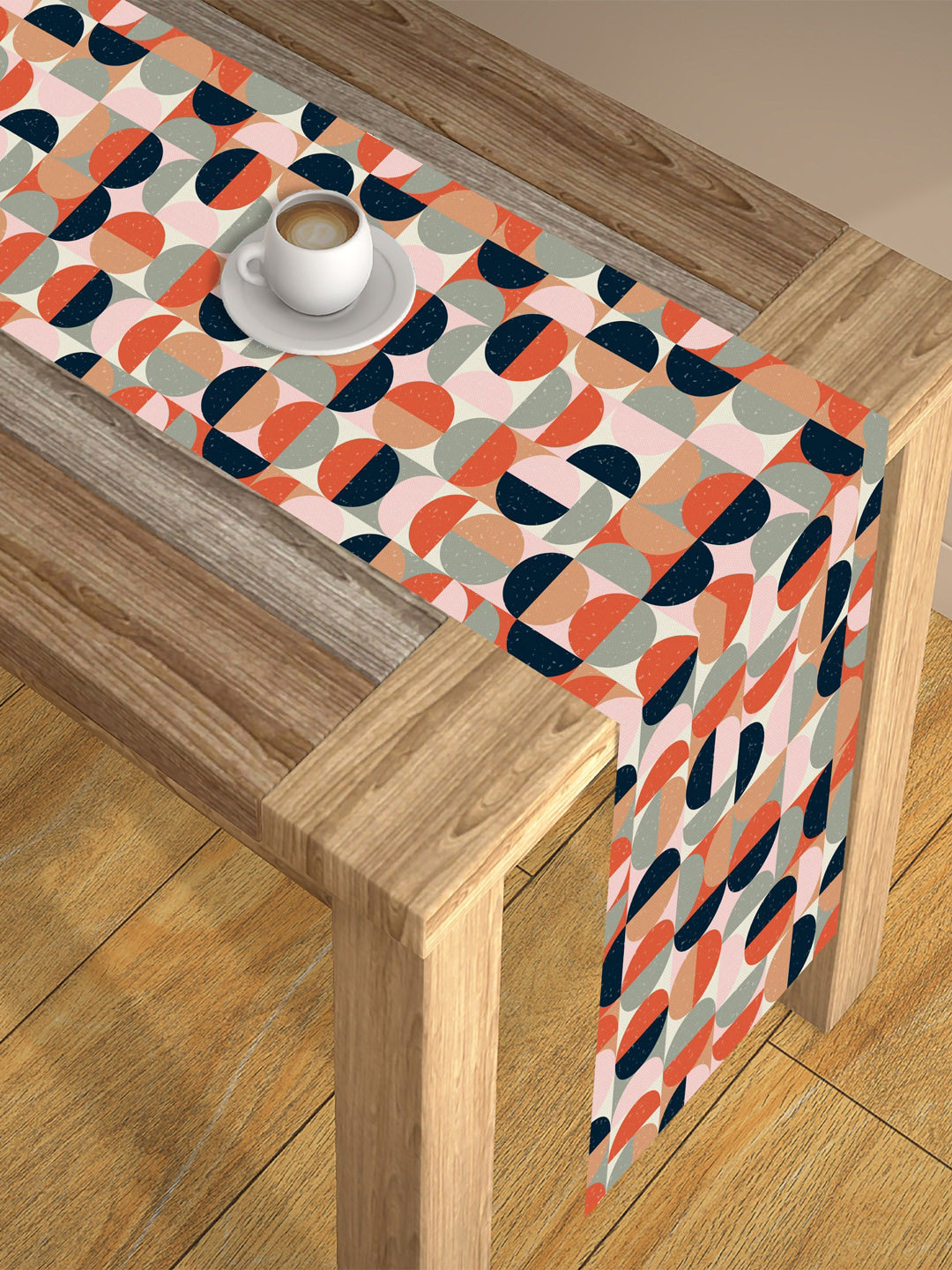 AEROHAVEN Black & Orange-Colored Digital Printed 4-Seater Table Runner