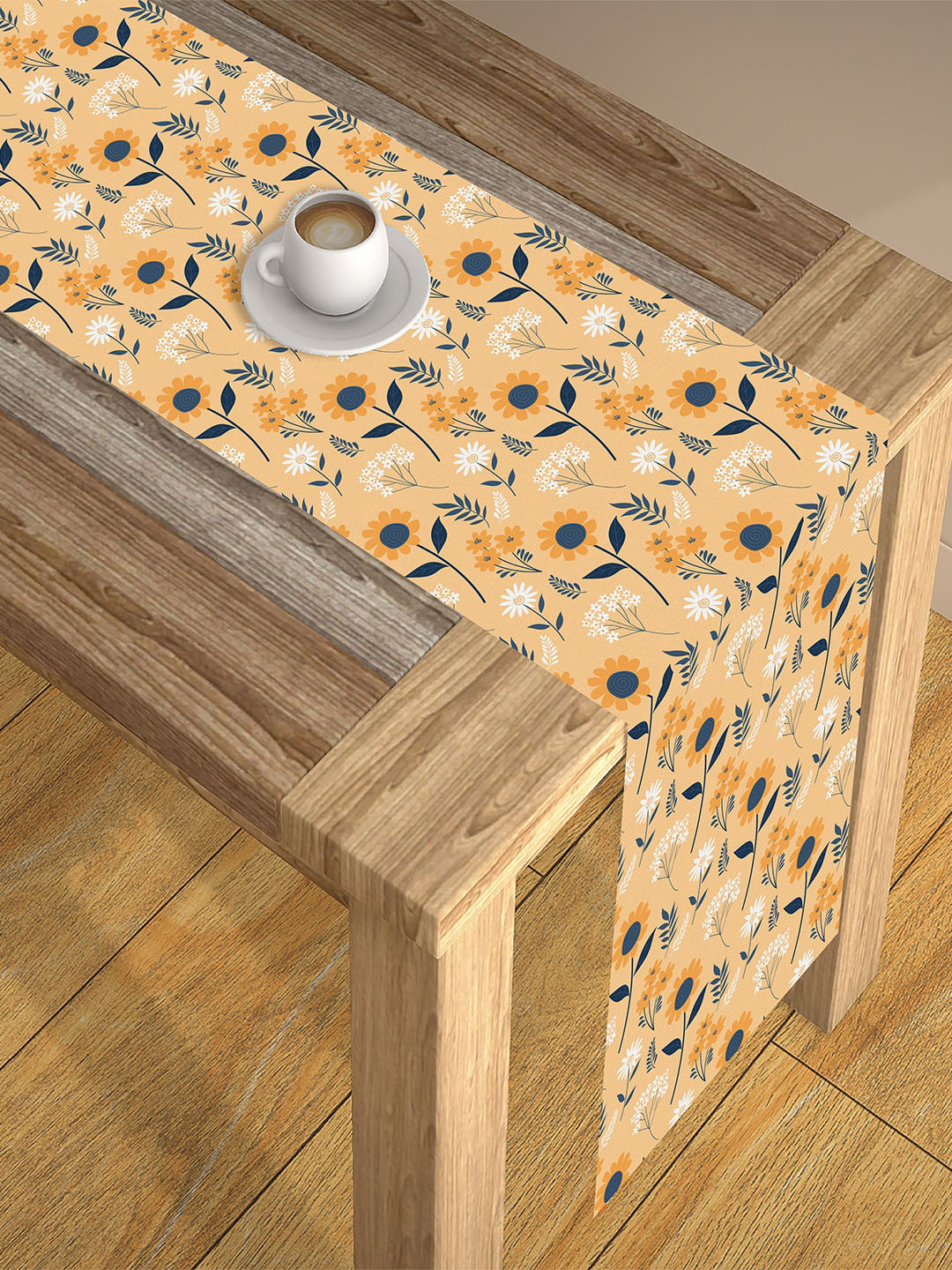 AEROHAVEN Cream & Blue Digital Printed 4 Seater Table Runner