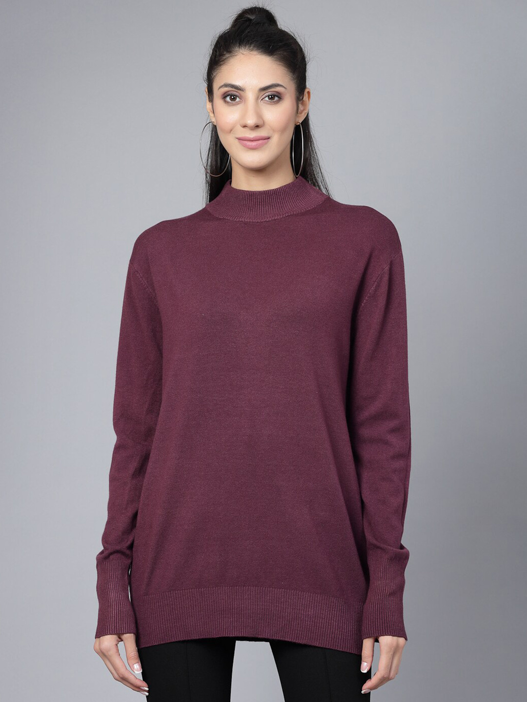 Mafadeny Mock Neck Longline Pullover