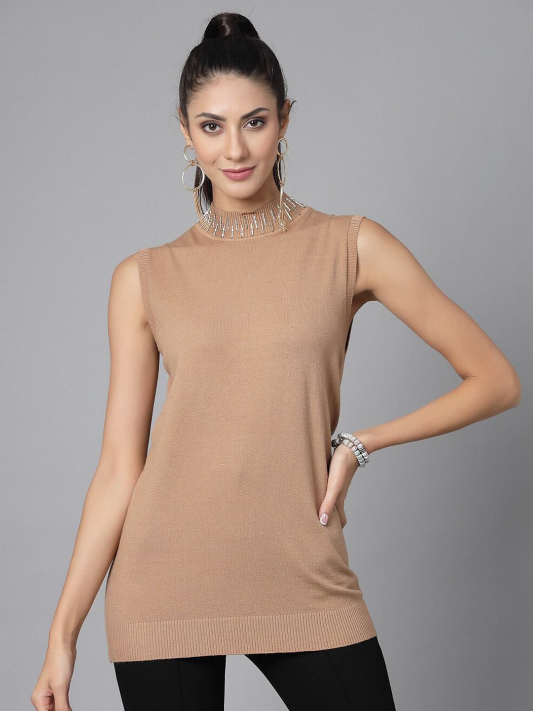 Mafadeny Cable Knit Embellished Sweater Vest