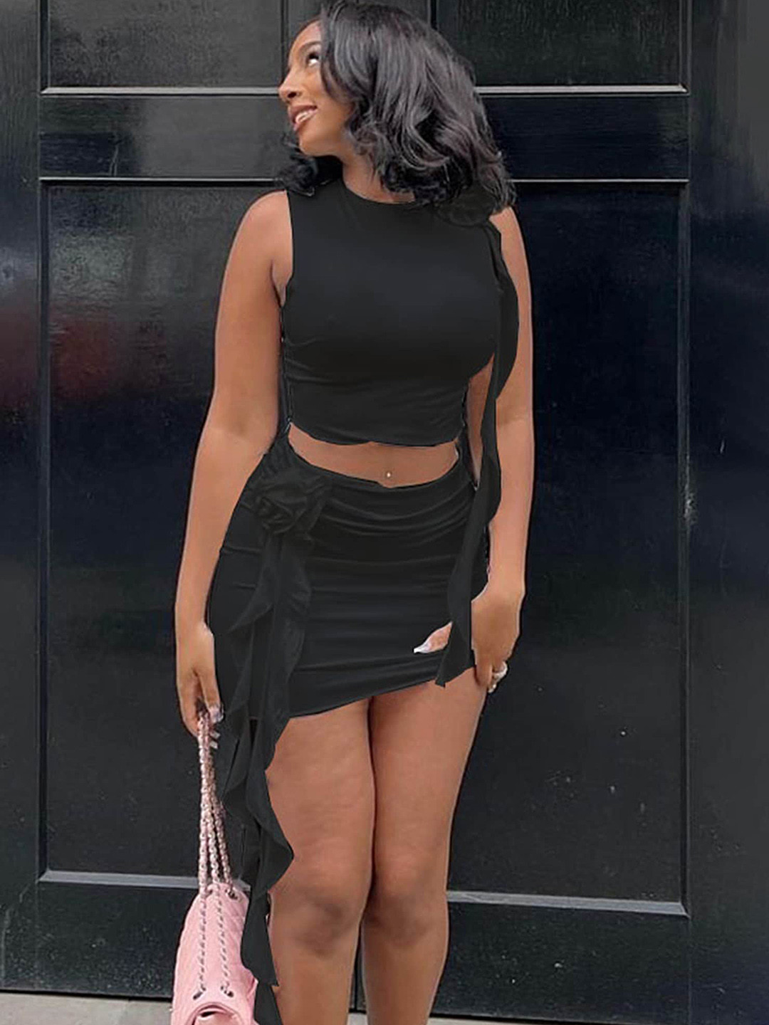 LULU & SKY Round Neck Sleeveless Crop Top With Mini Skirts