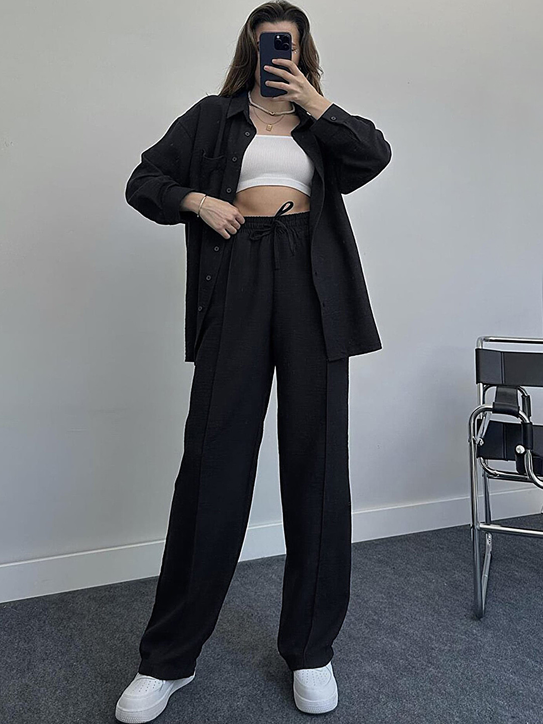 LULU & SKY Slightly Drop Shoulder Long Sleeve Shirt With Trousers