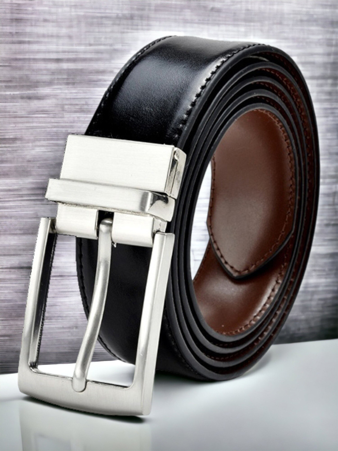 The Roaster Lifestyle Co. Men Black Textured Reversible Slim Belt