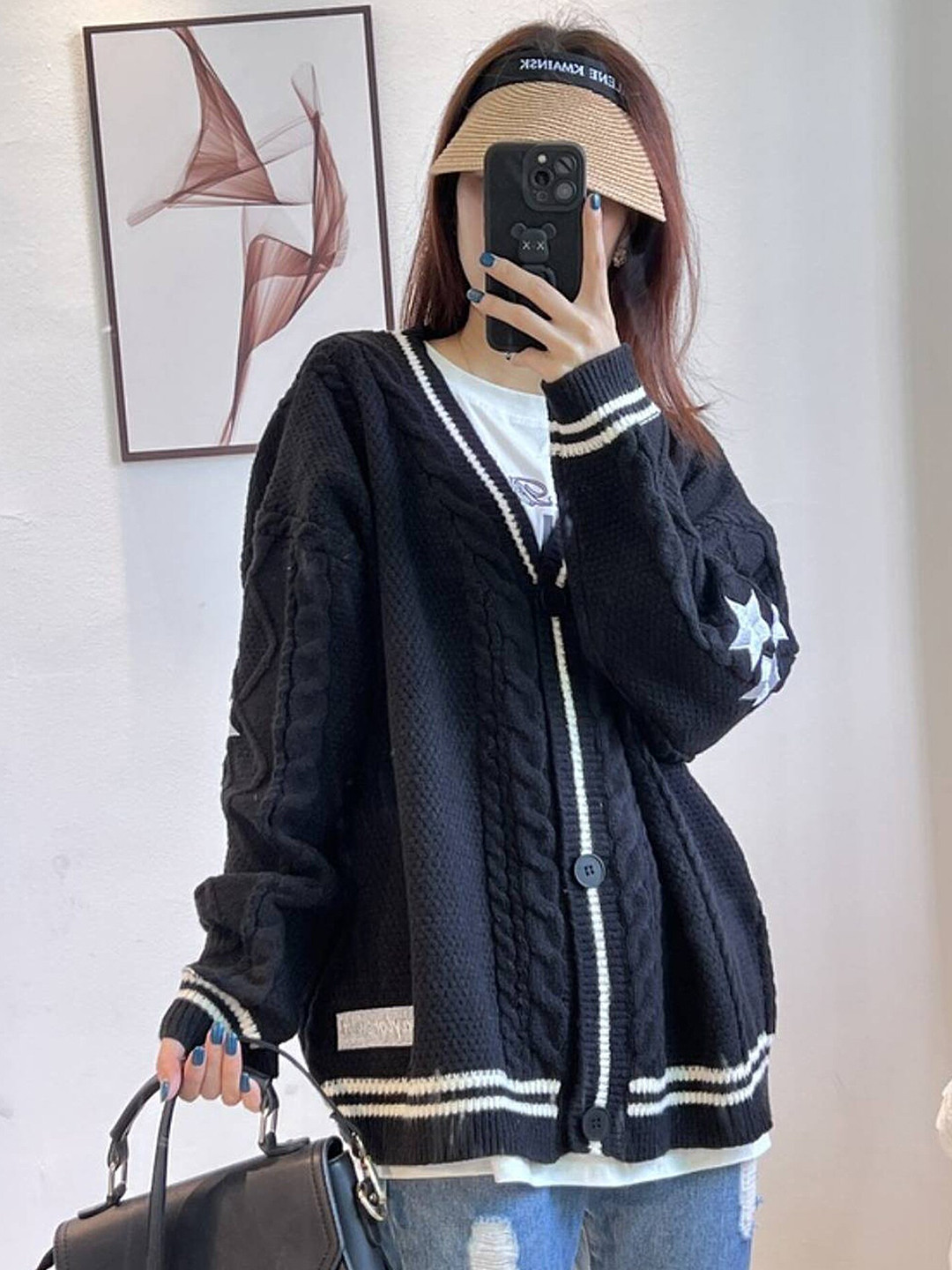 LULU & SKY V-Neck Cable Knit Cardigan Sweater