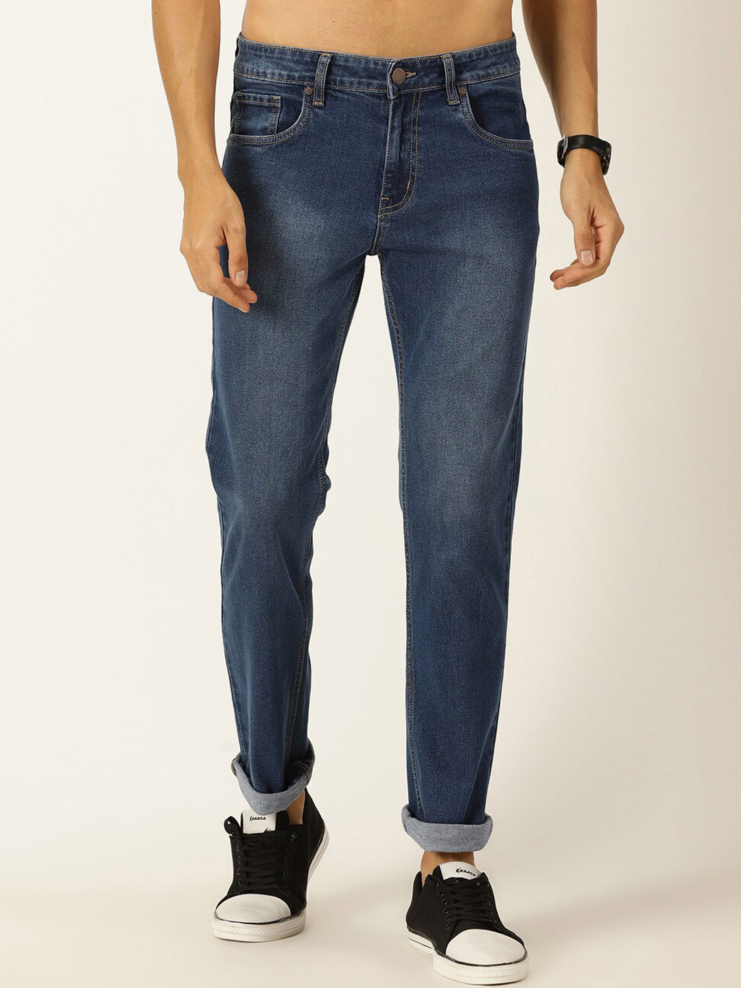 HERE&NOW Men Smart Light Fade Bootcut Clean Look Stretchable Jeans