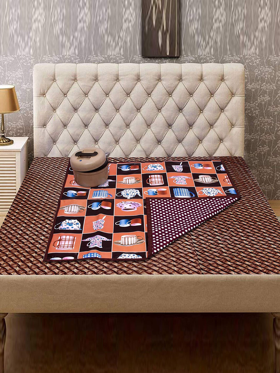 Kuber Industries Orange & Brown Waterproof Bed Food Mat