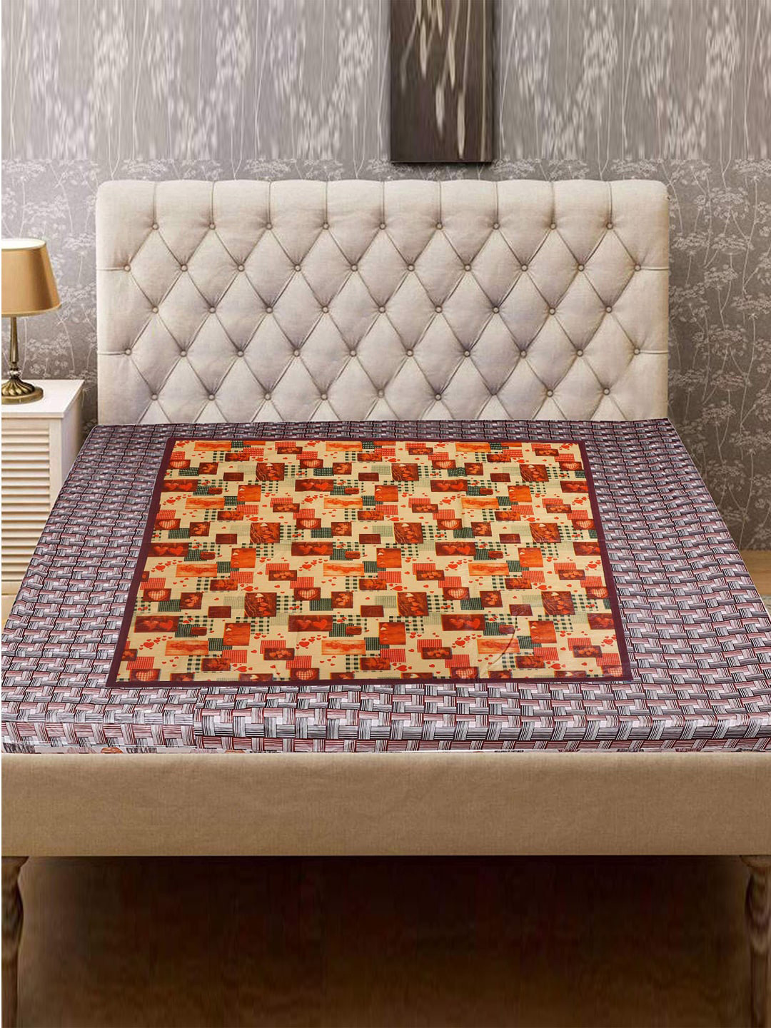 Kuber Industries Orange & Green Printed Reversible Bed Food Mat