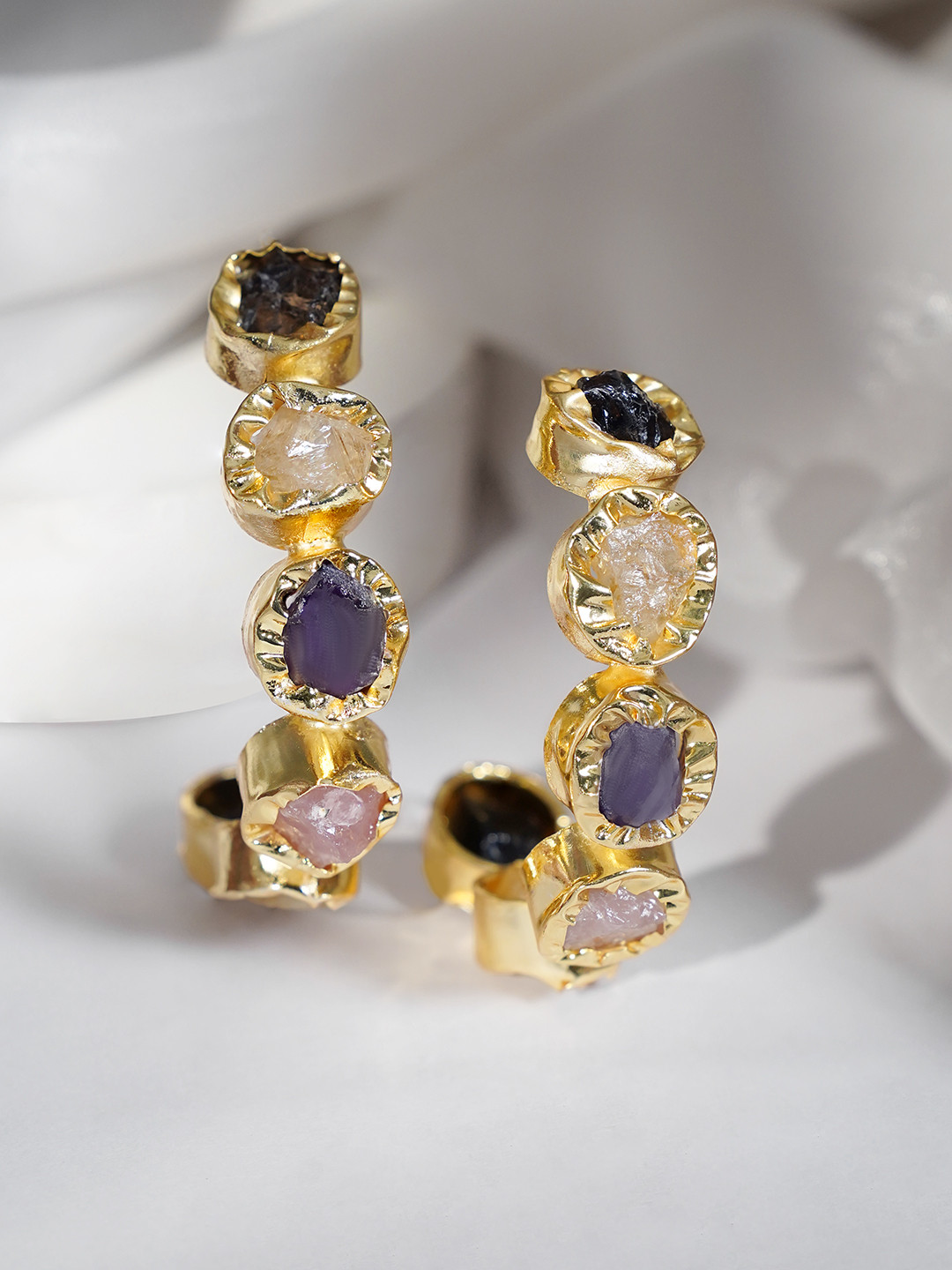 Rubans 18K Gold plated Uncut Gemstones studded handcrafted Hoop Earrings