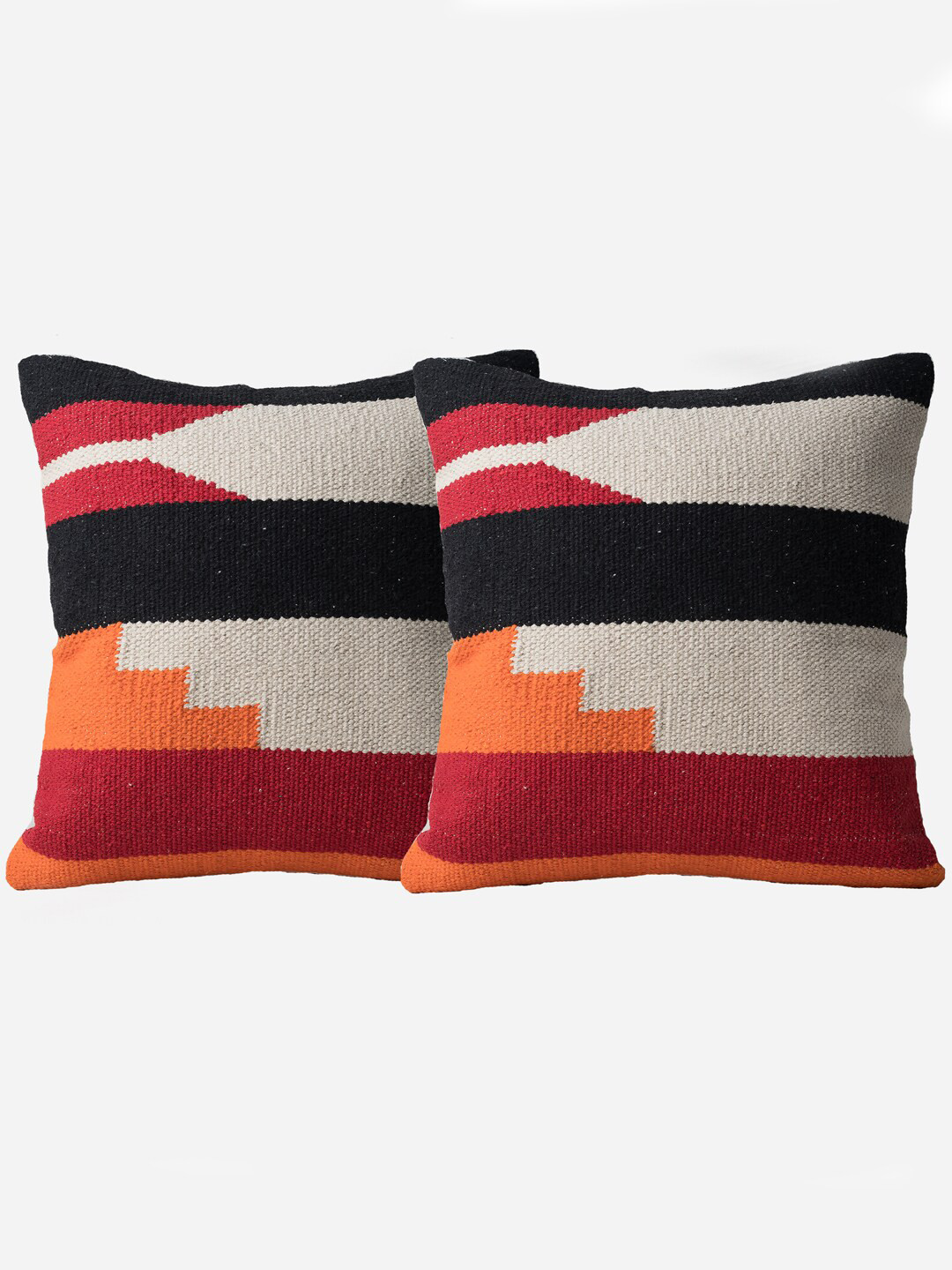 Decazone White Geometric Cotton Breathable 2 Piece Textured Square Cushion Covers -16x16In