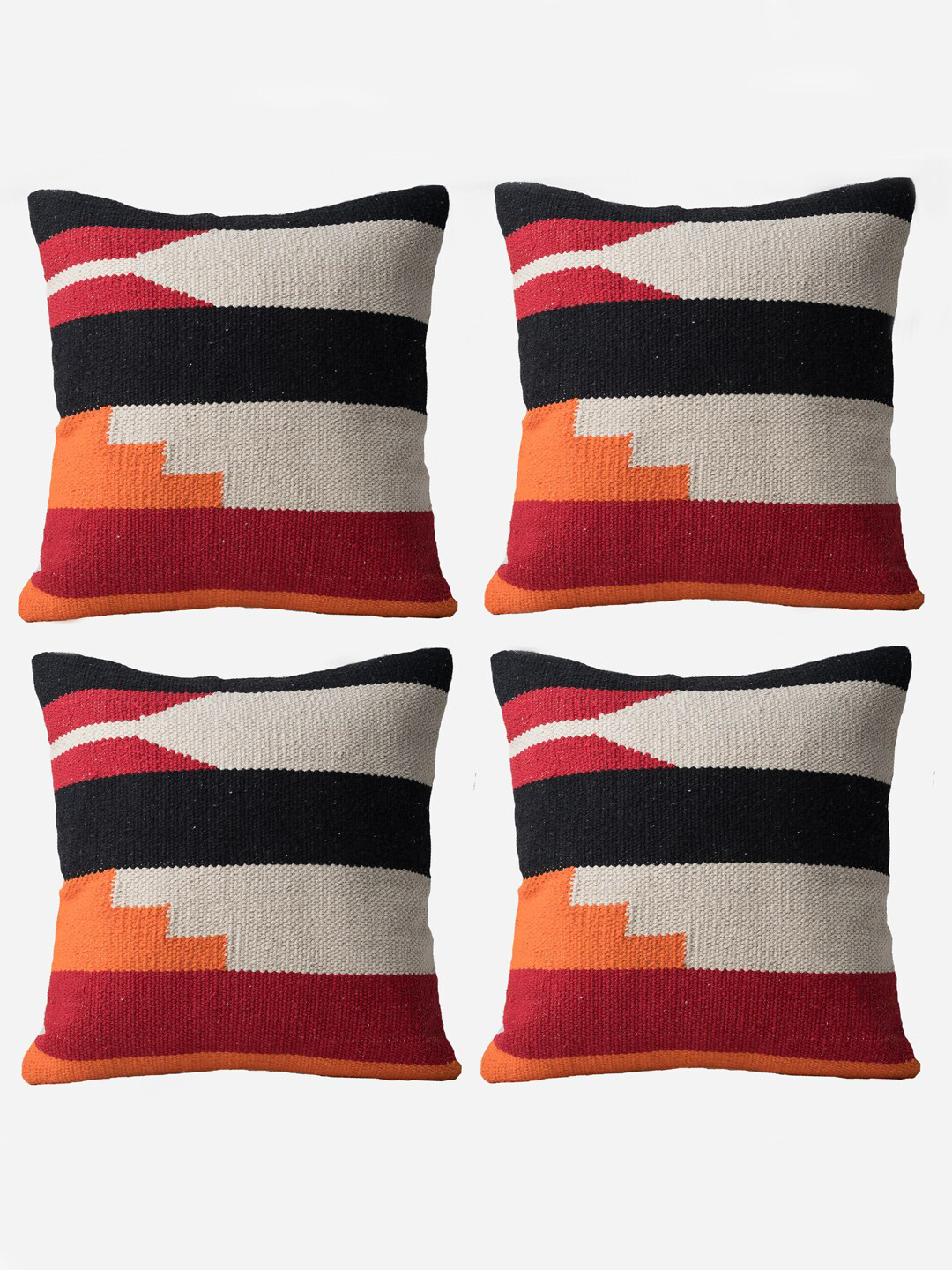 Decazone White Geometric Polyester Silk Breathable 4 Pcs Textured Cushion Covers -16x16In